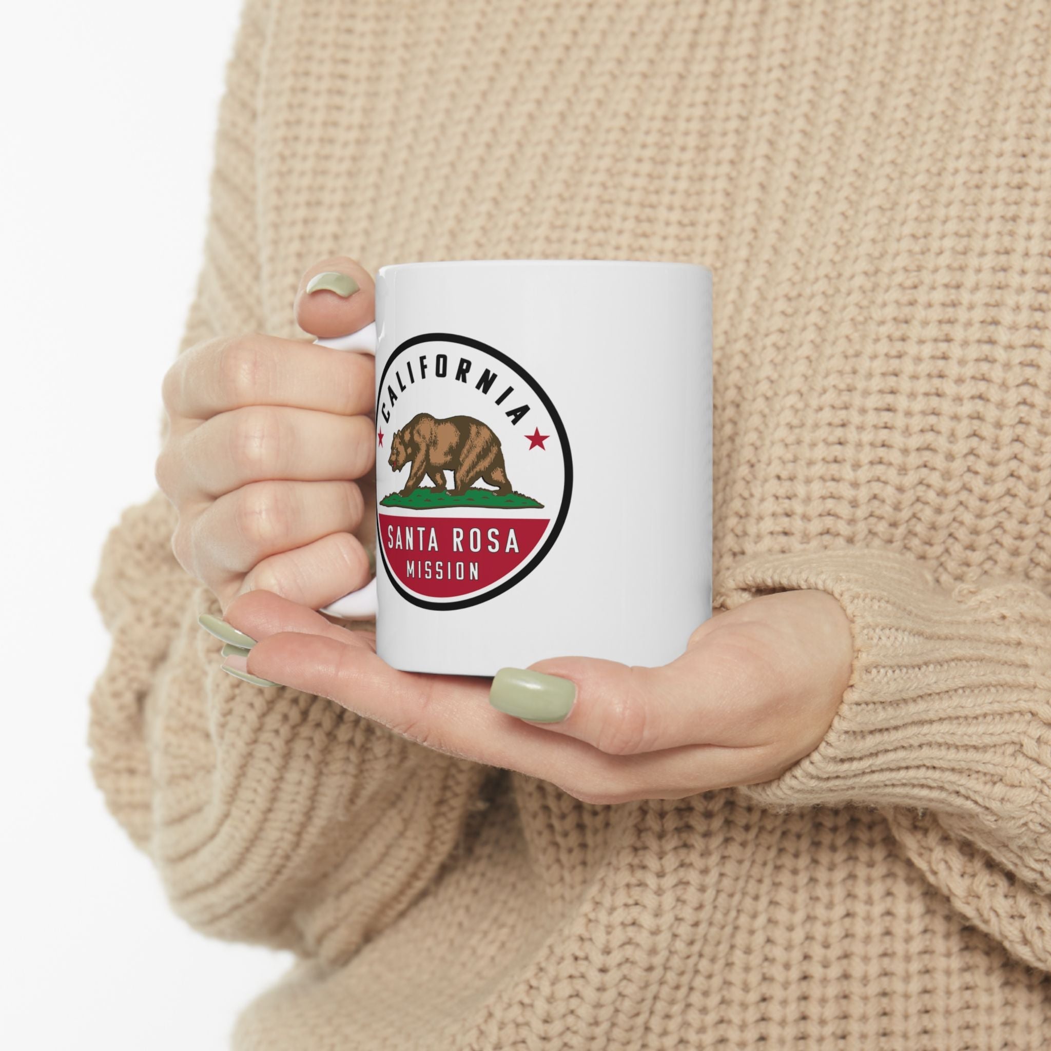 California Santa Rosa Mission State Flag Logo Ceramic Mug White Name - Latter-Day Saint LDS Missionary Gift - Book of Mormon