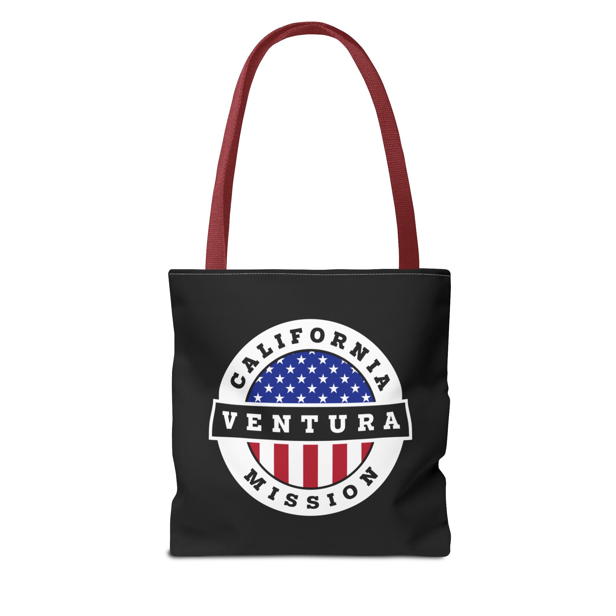 California Ventura Mission USA Flag Logo Tote Bag Black - Latter-Day Saint LDS Missionary Gift - Book of Mormon