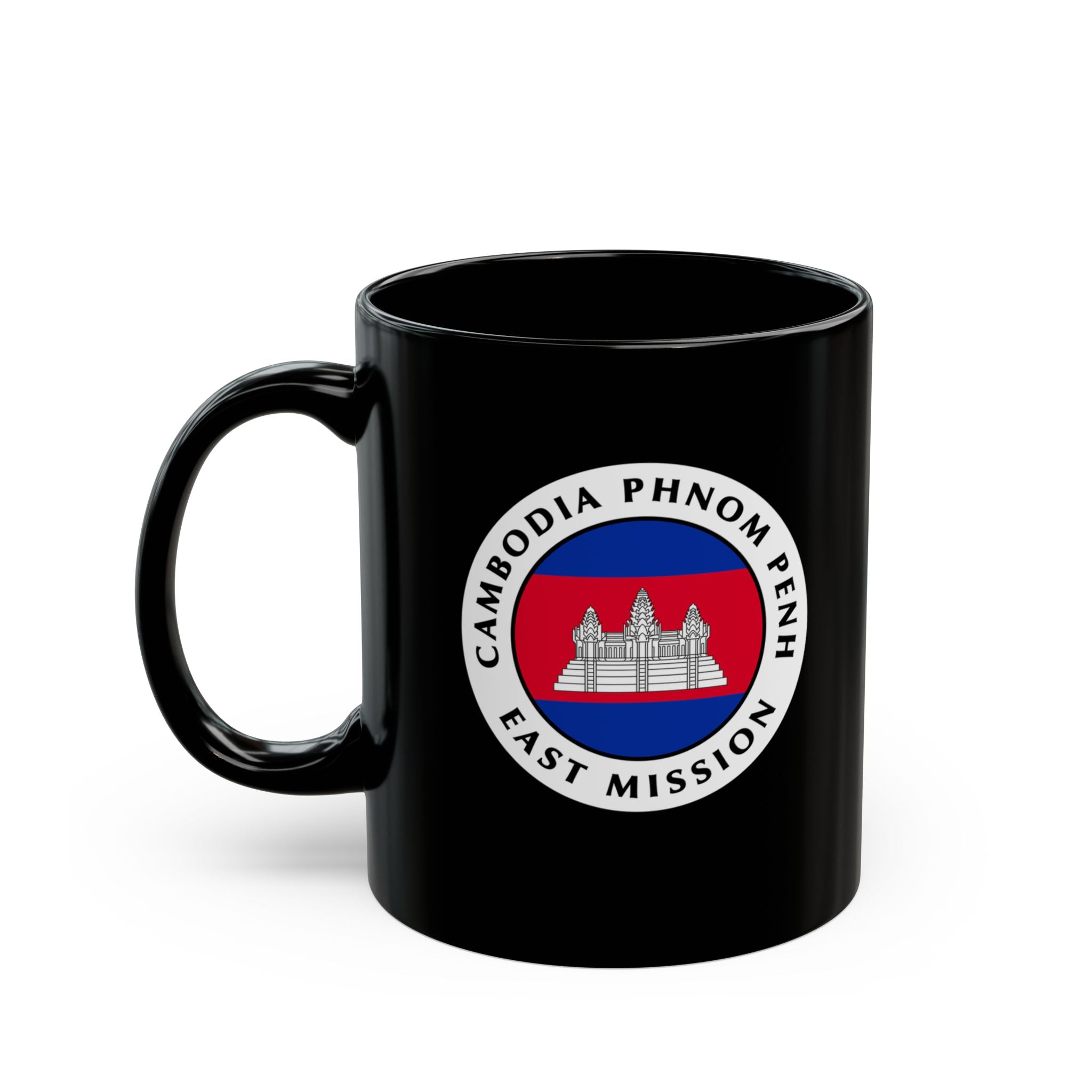 Cambodia Phnom Penh East Mission Circular Flag Black Ceramic Mug - Mission Wishlist - LDS Missionary Gift Store