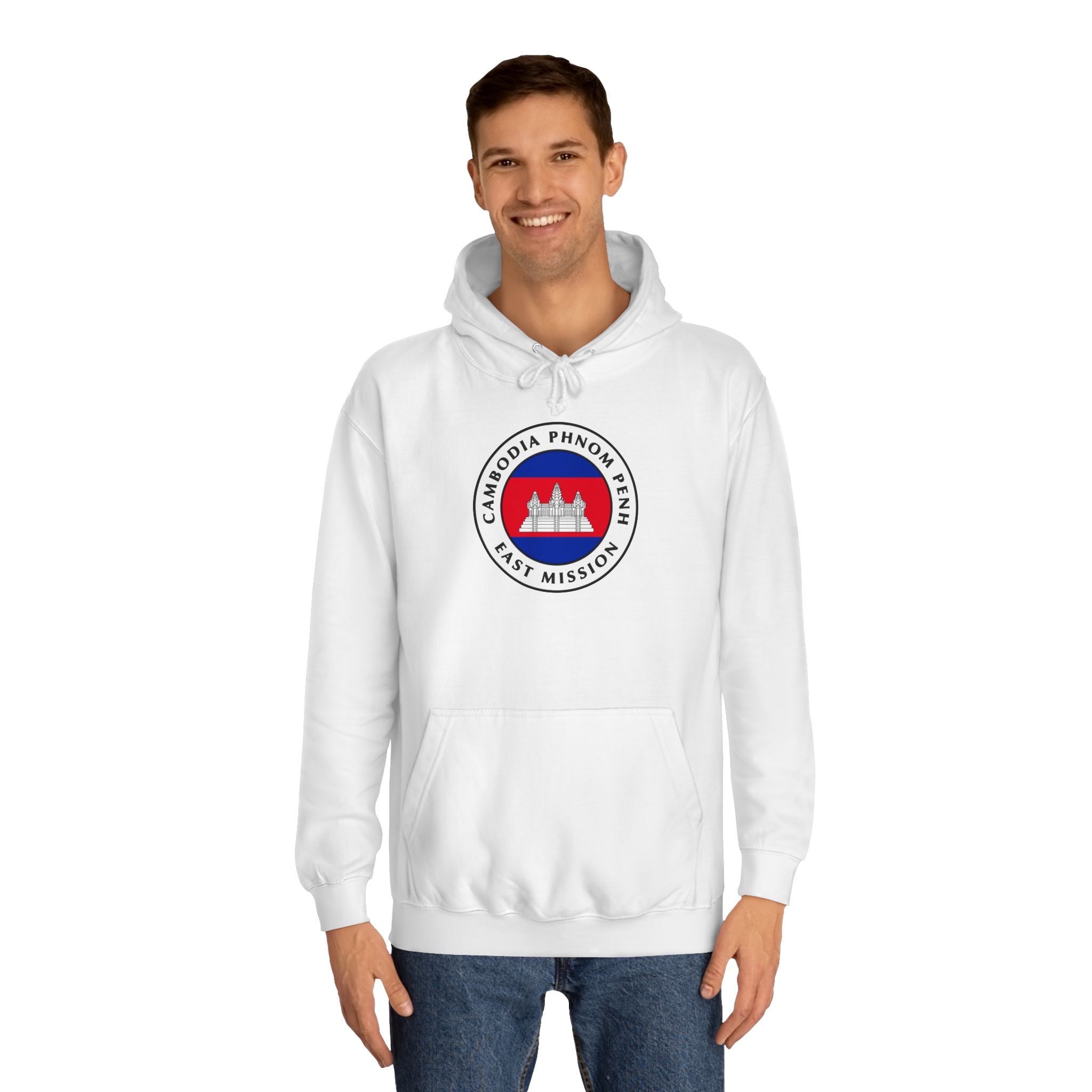 Cambodia Phnom Penh East Mission Flag Logo (White Border) College Hoodie - Mission Wishlist - LDS Missionary Gift Store