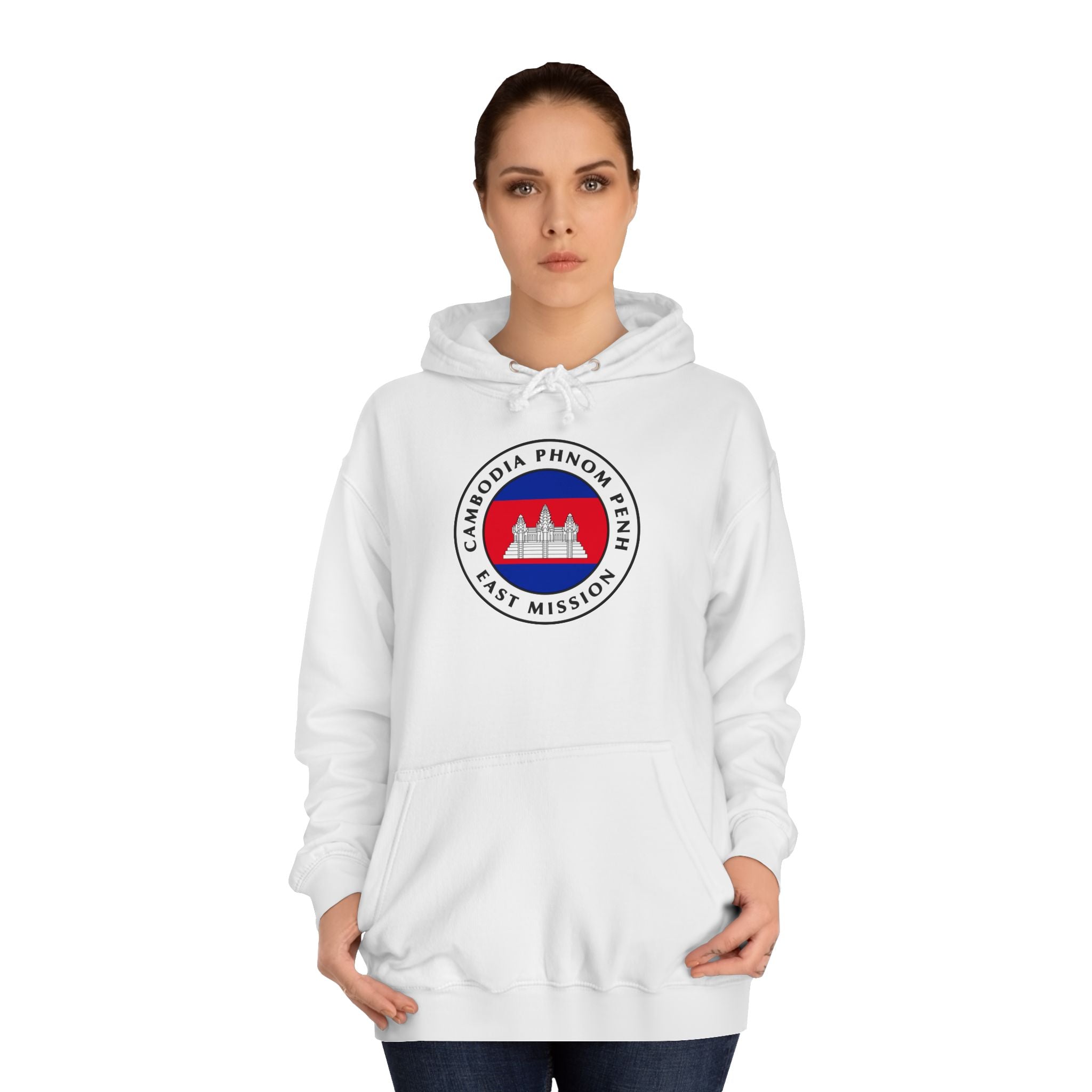 Cambodia Phnom Penh East Mission Flag Logo (White Border) College Hoodie - Mission Wishlist - LDS Missionary Gift Store