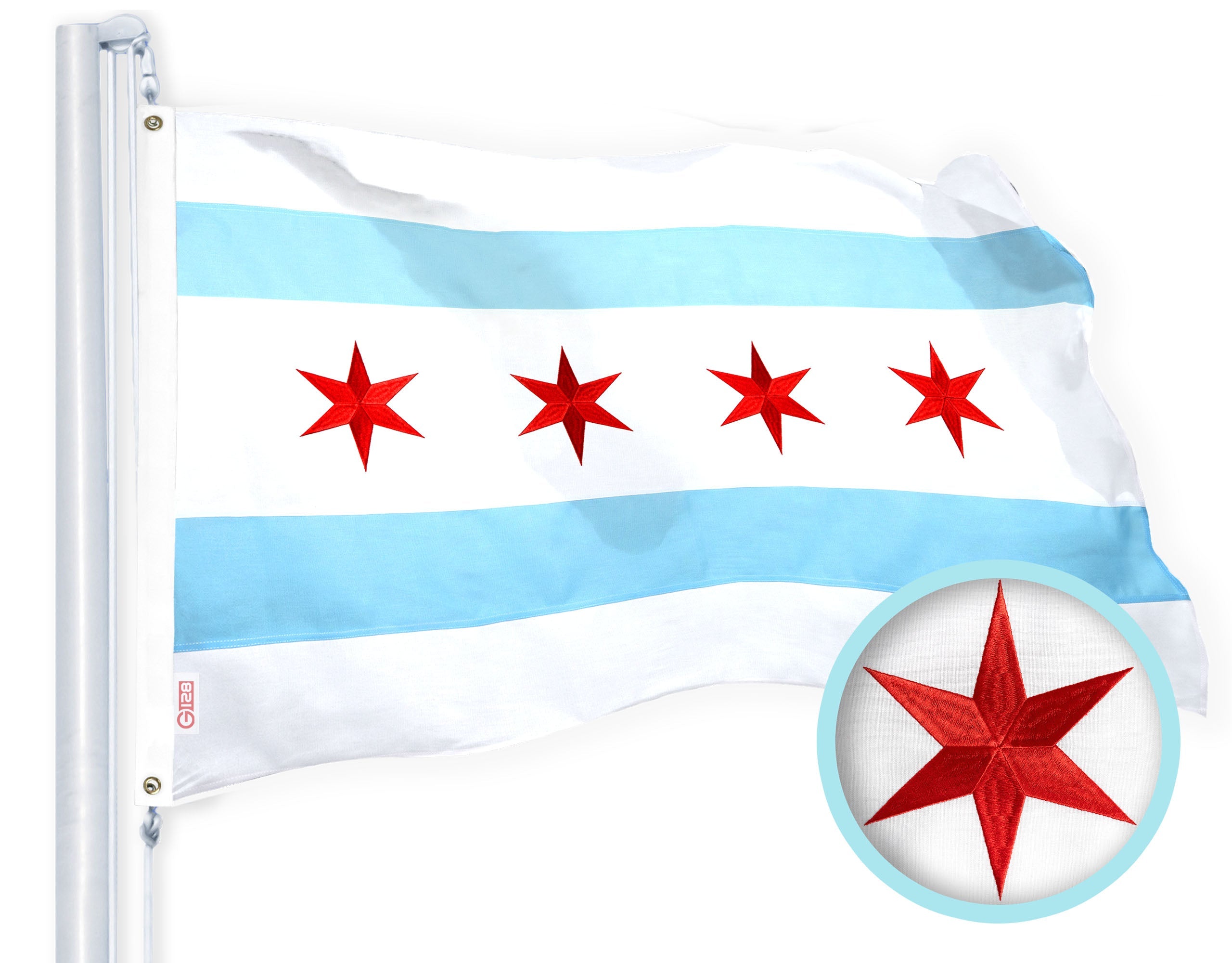 Chicago City Flag 2.5x4FT Embroidered 220GSM Spun Polyester Illinois