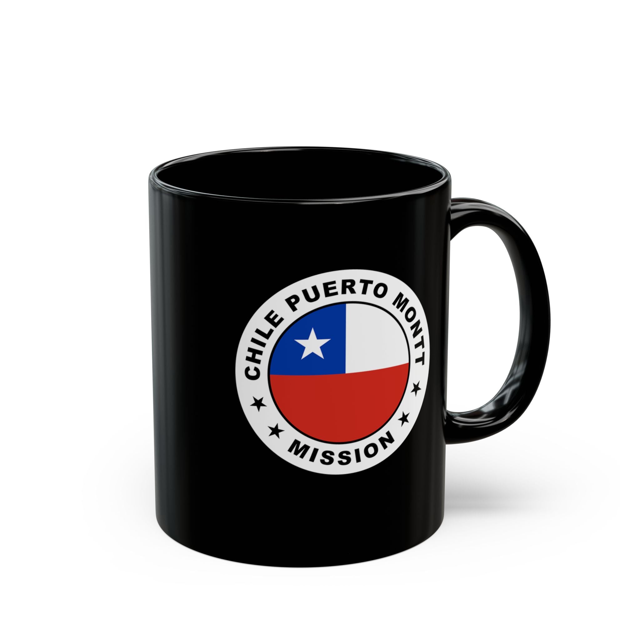 Chile Puerto Montt Mission Circular Flag Black Ceramic Mug - Latter-Day Saint LDS Missionary Gift - Book of Mormon
