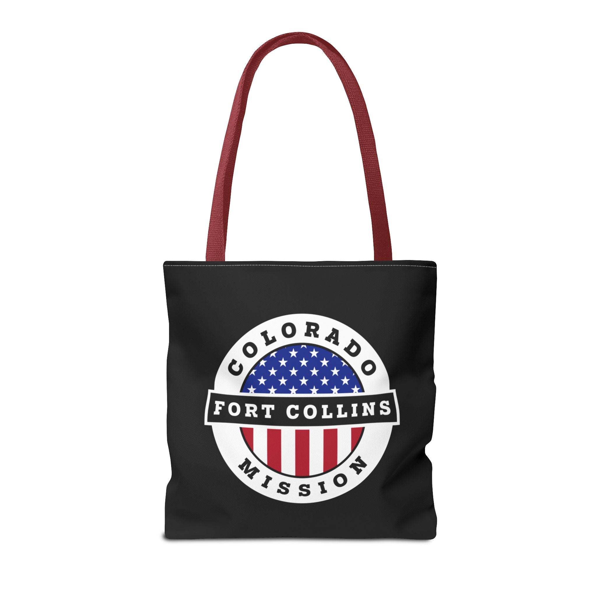 Colorado Fort Collins Mission USA Flag Logo Tote Bag Black - Mission Wishlist - LDS Missionary Gift Store
