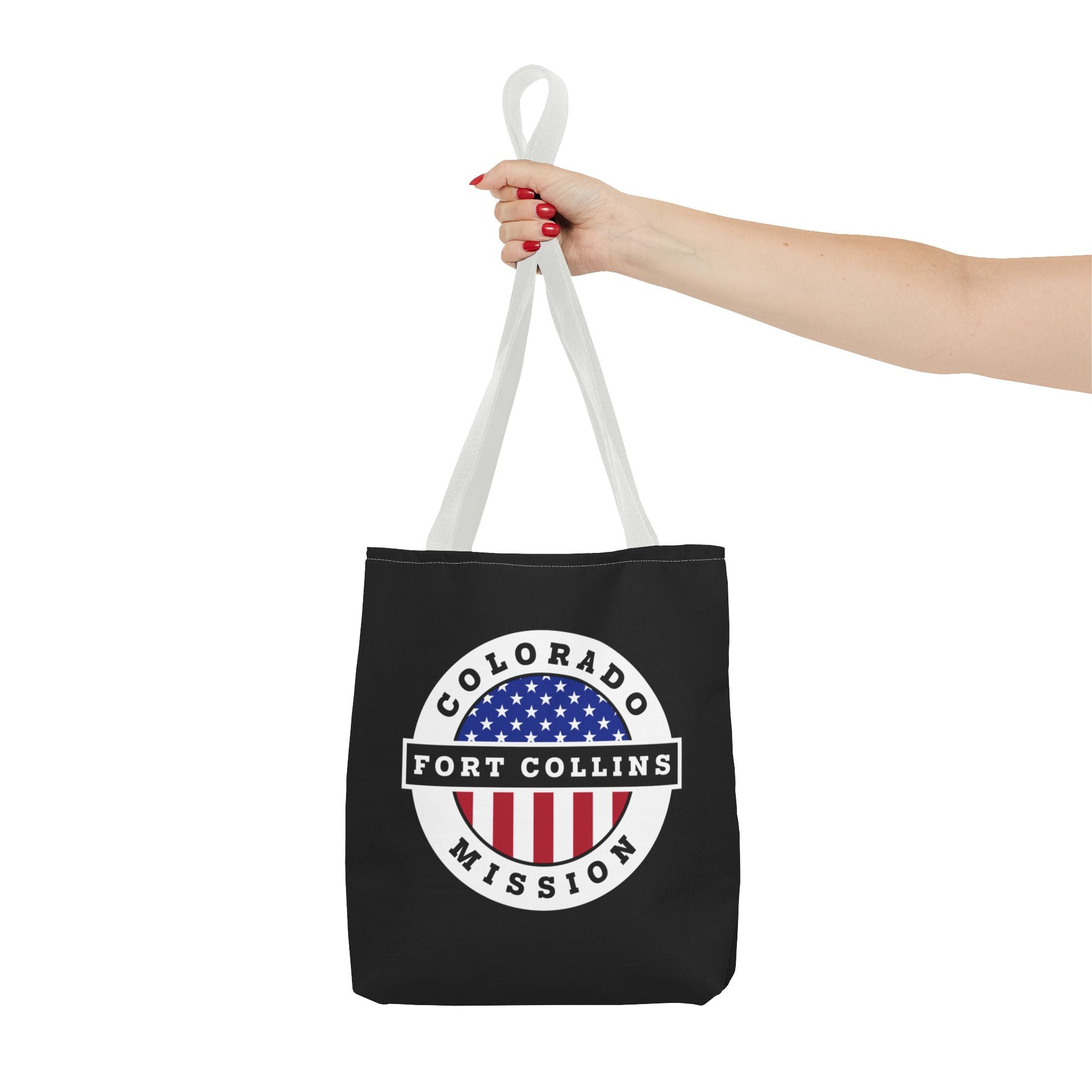Colorado Fort Collins Mission USA Flag Logo Tote Bag Black - Mission Wishlist - LDS Missionary Gift Store