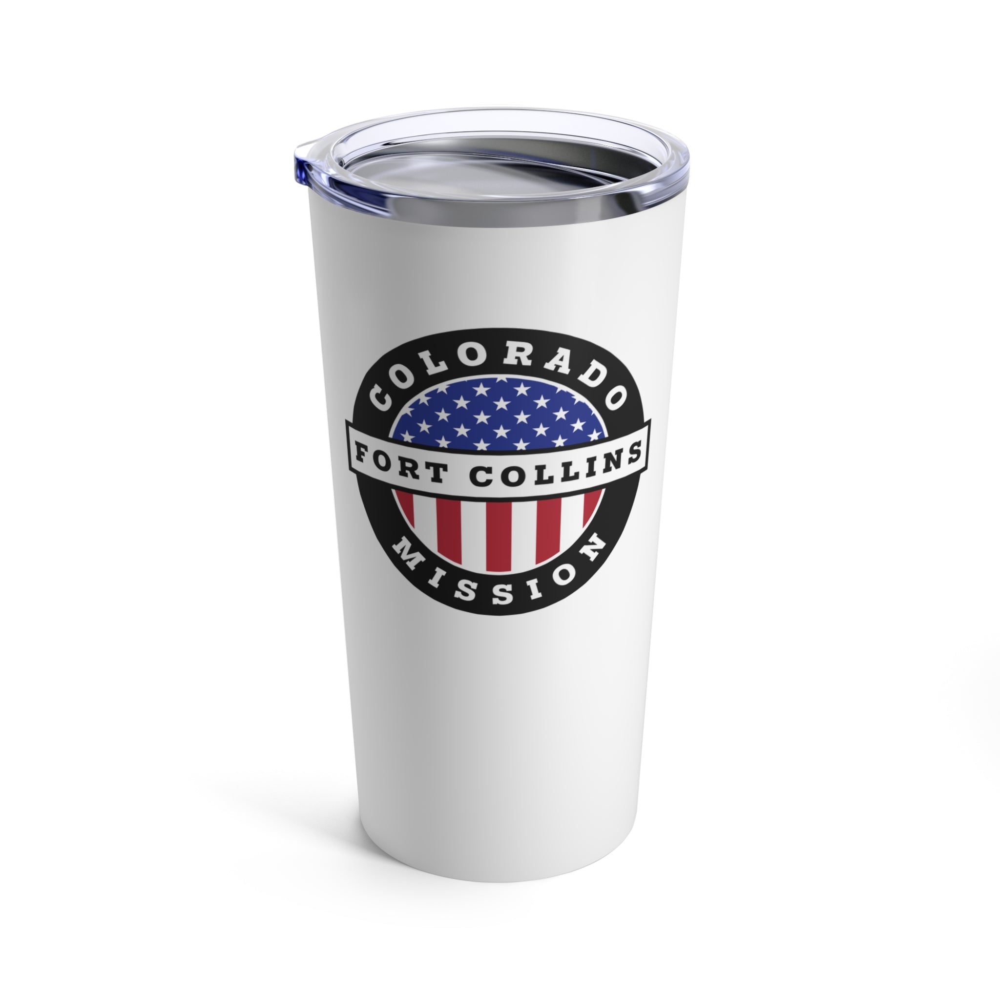 Colorado Fort Collins Mission USA Flag Logo Tumbler 20oz White - Latter-Day Saint LDS Missionary Gift - Book of Mormon