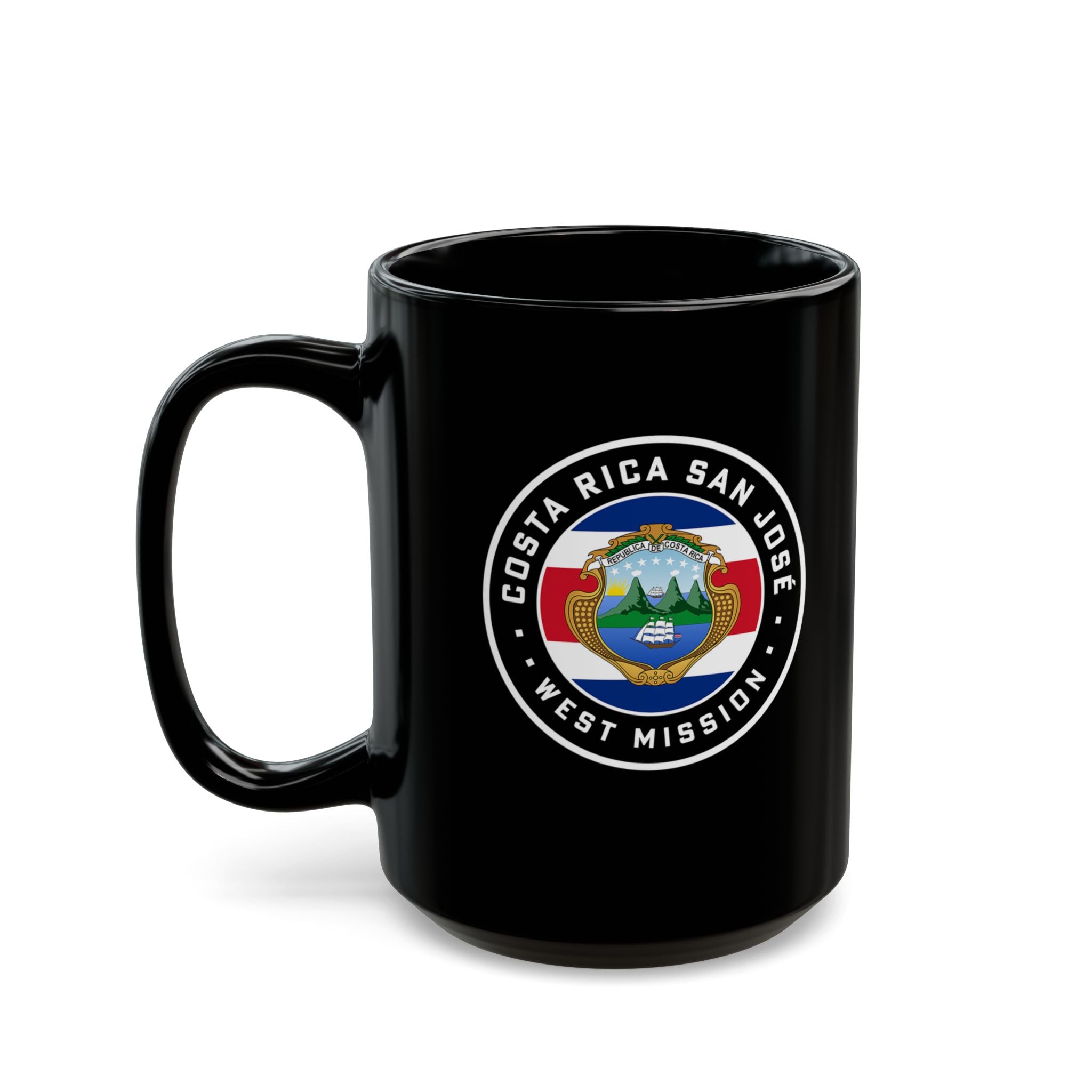 Costa Rica San Jose West Mission Circular Flag Black Ceramic Mug - Mission Wishlist - LDS Missionary Gift Store