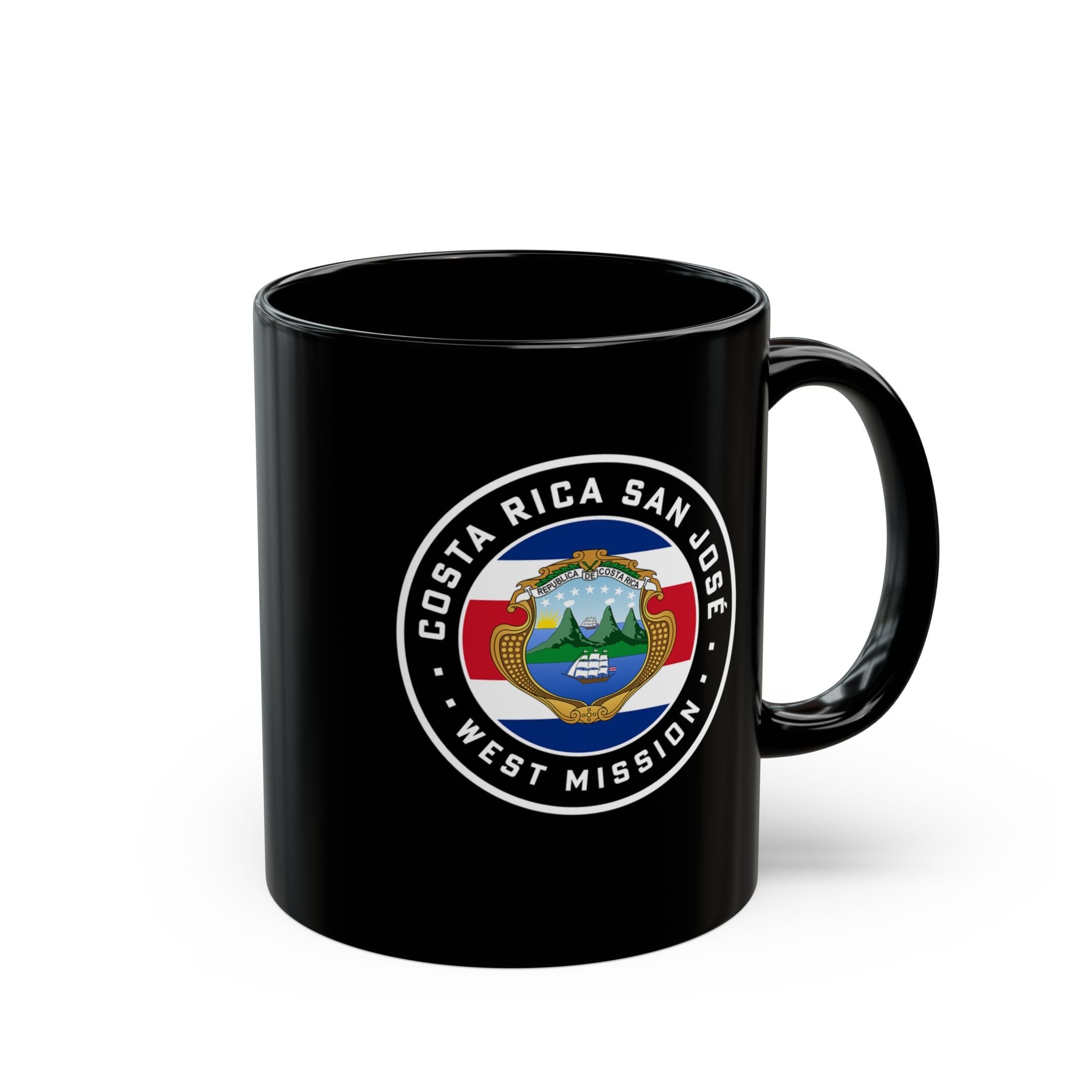 Costa Rica San Jose West Mission Circular Flag Black Ceramic Mug - Mission Wishlist - LDS Missionary Gift Store