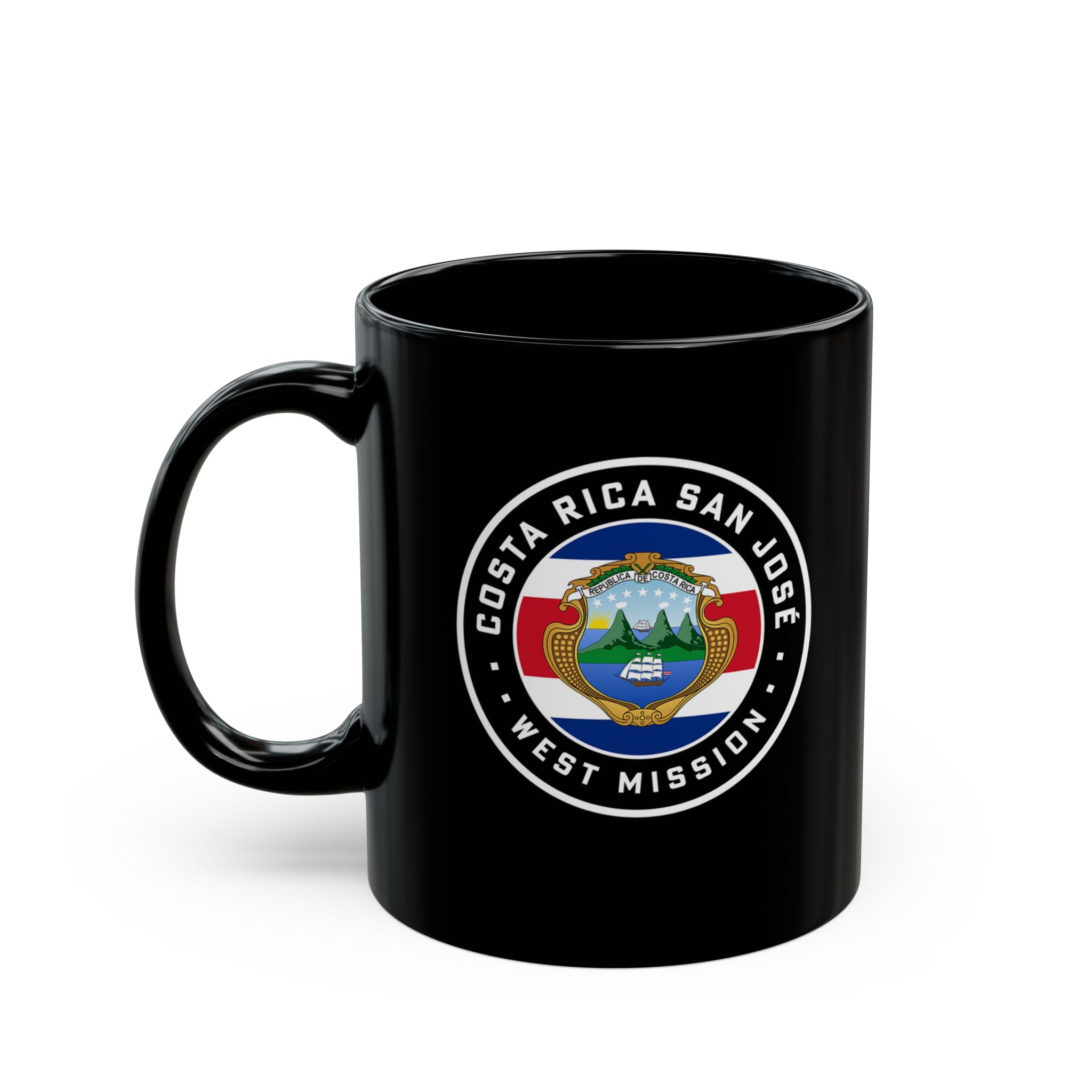 Costa Rica San Jose West Mission Circular Flag Black Ceramic Mug - Mission Wishlist - LDS Missionary Gift Store