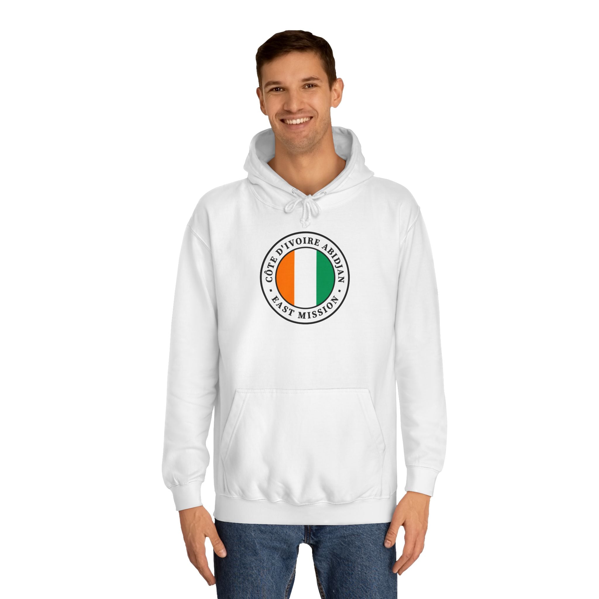 Cote d'Ivoire Abidjan East Mission Flag Logo (White Border) College Hoodie - Mission Wishlist - LDS Missionary Gift Store