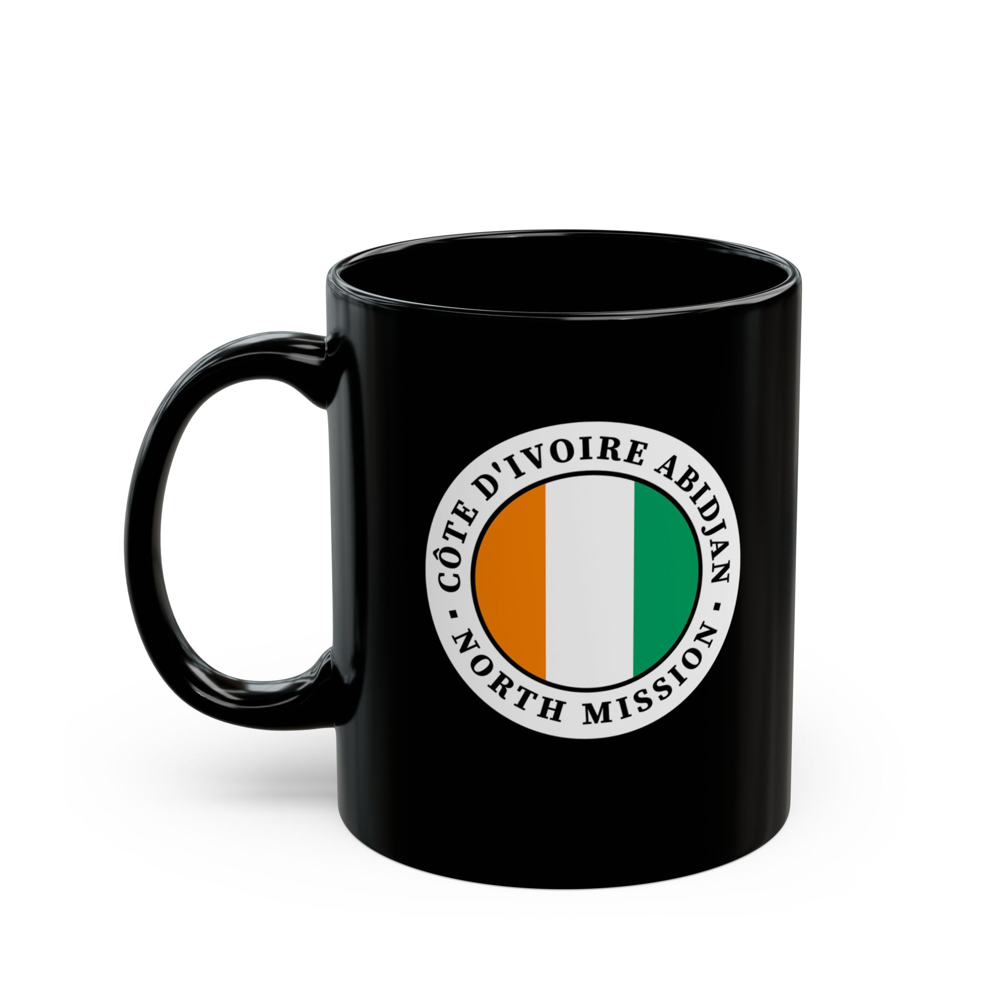 Cote d'Ivoire Abidjan North Mission Circular Flag Black Ceramic Mug - Mission Wishlist - LDS Missionary Gift Store