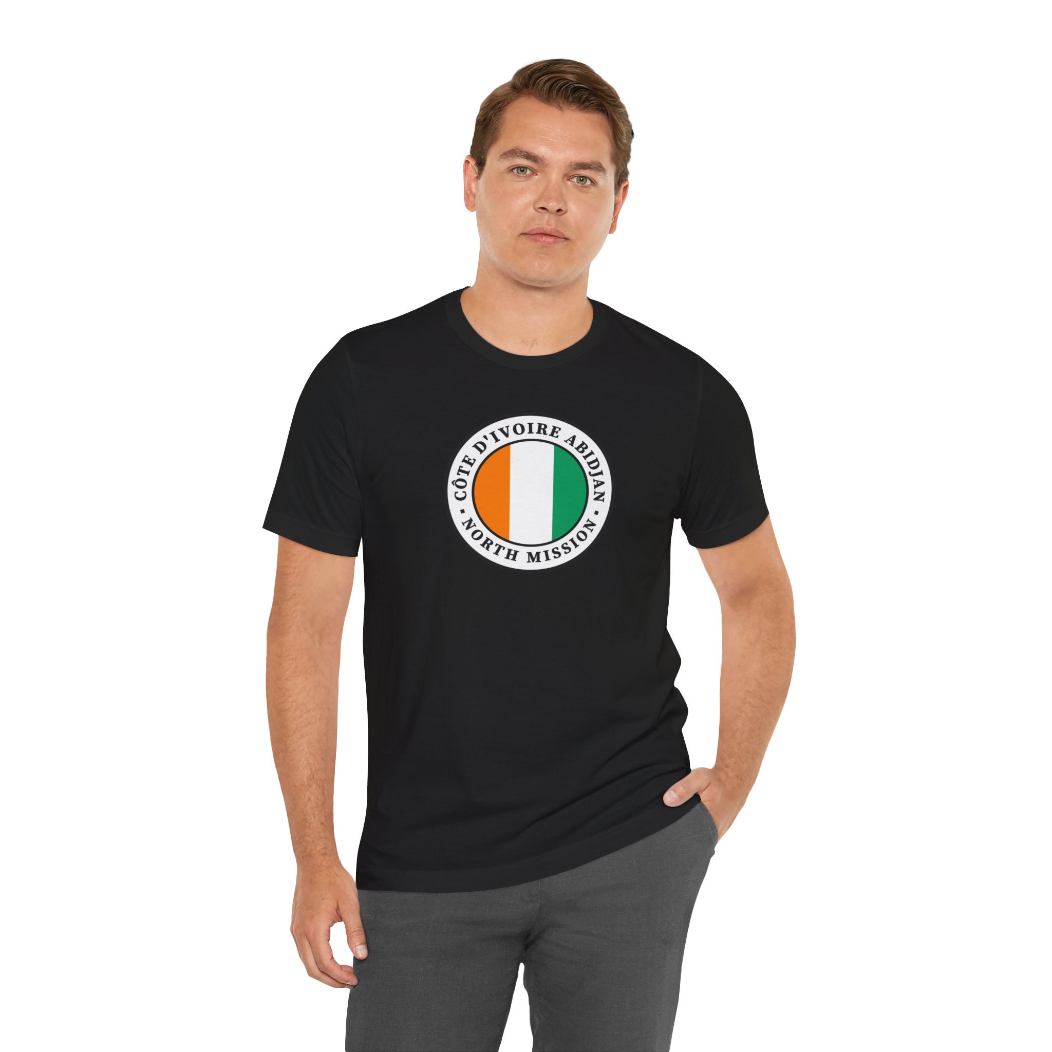 Cote d'Ivoire Abidjan North Mission Flag Logo (White Border) T-shirt - Mission Wishlist - LDS Missionary Gift Store