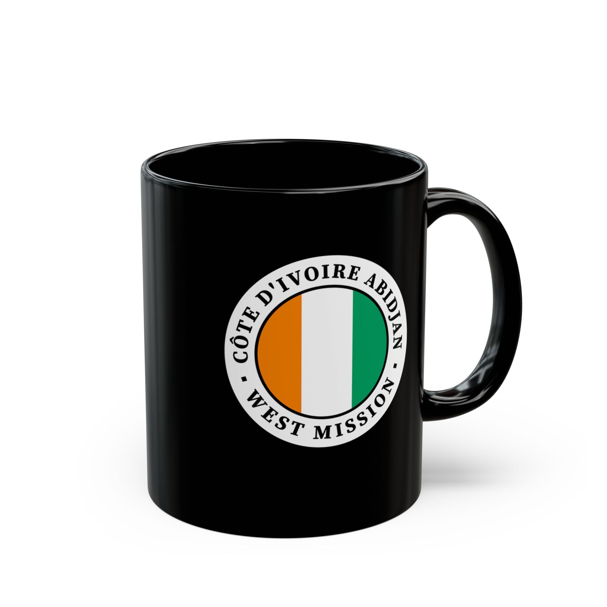 Cote d'Ivoire Abidjan West Mission Circular Flag Black Ceramic Mug - Mission Wishlist - LDS Missionary Gift Store