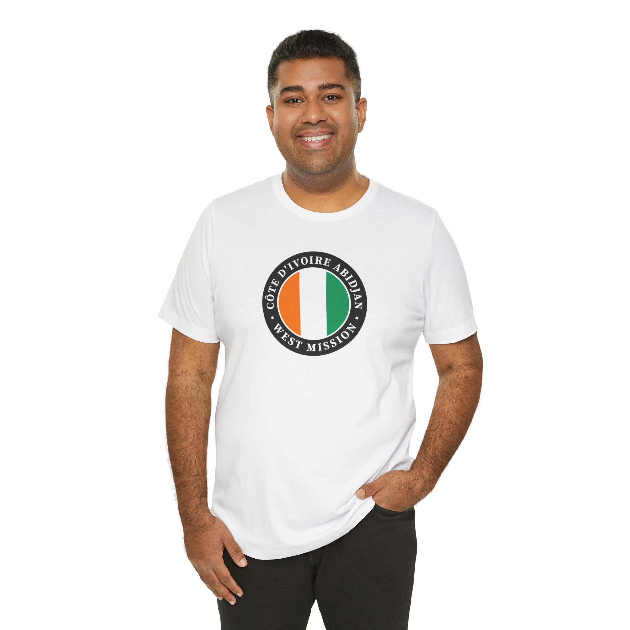 Cote d'Ivoire Abidjan West Mission Flag Logo (Black Border) T-shirt - Mission Wishlist - LDS Missionary Gift Store