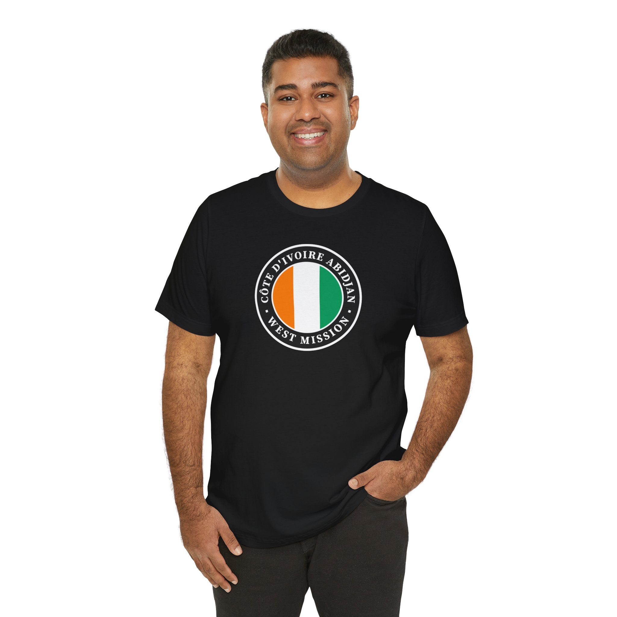 Cote d'Ivoire Abidjan West Mission Flag Logo (Black Border) T-shirt - Mission Wishlist - LDS Missionary Gift Store