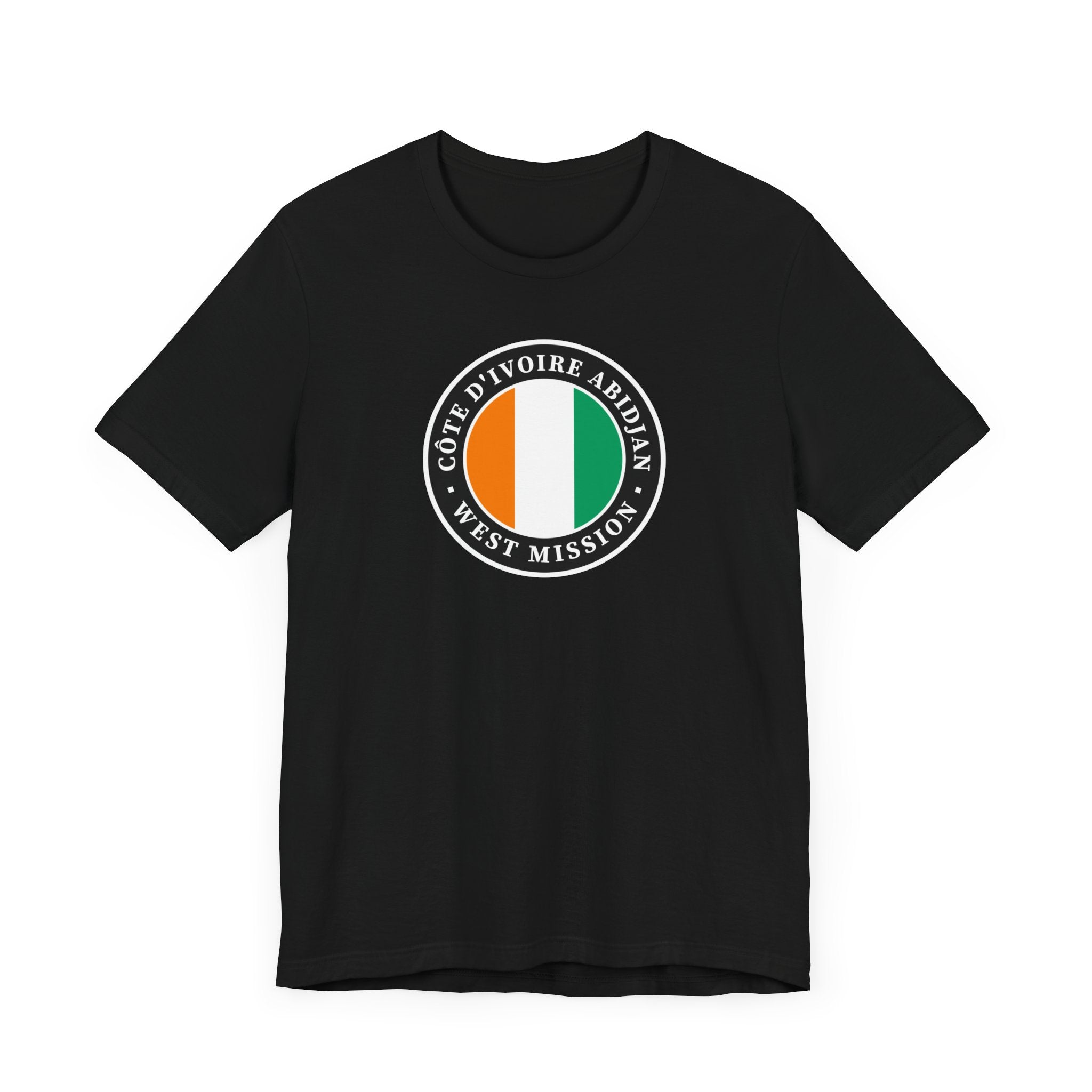 Cote d'Ivoire Abidjan West Mission Flag Logo (Black Border) T-shirt - Mission Wishlist - LDS Missionary Gift Store
