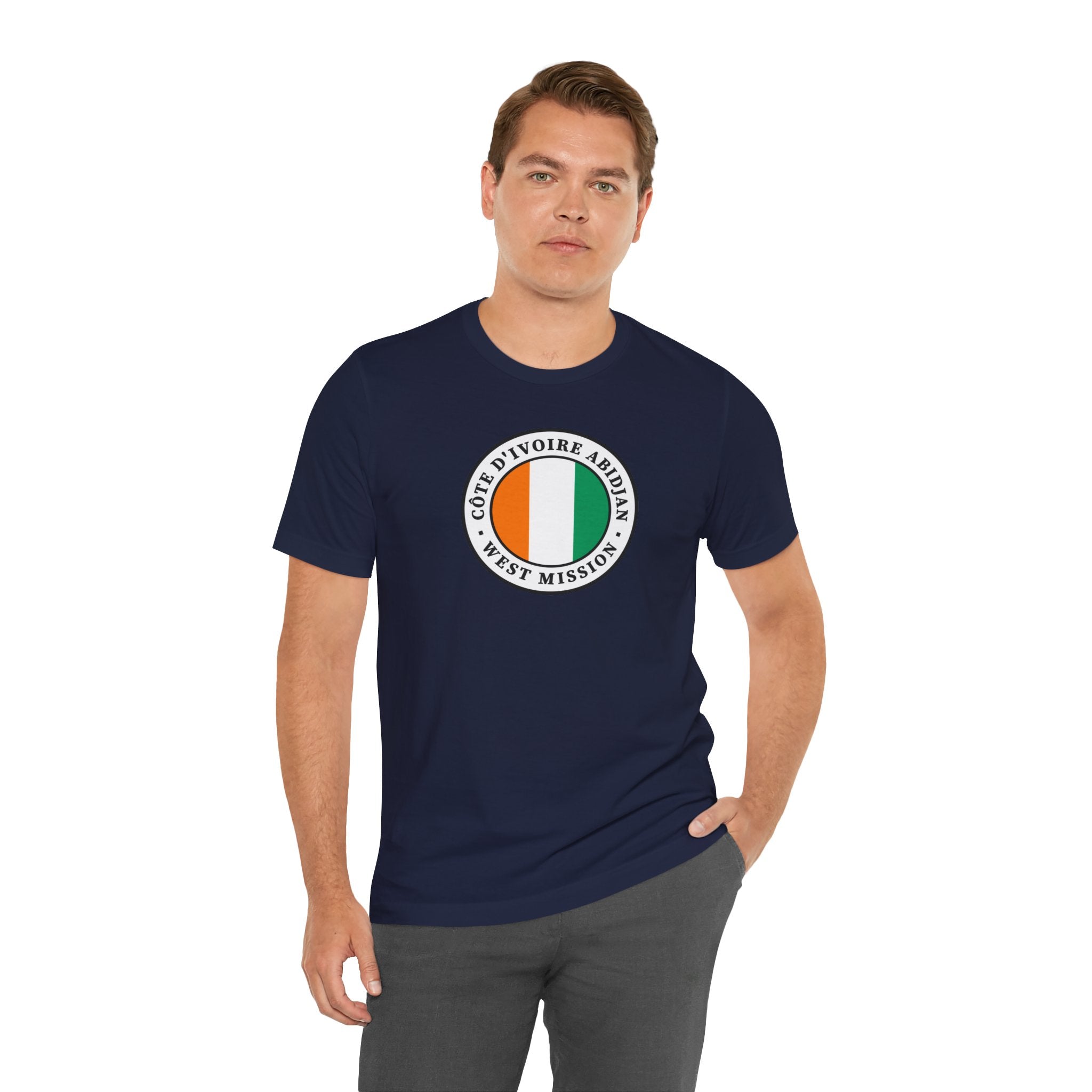 Cote d'Ivoire Abidjan West Mission Flag Logo (White Border) T-shirt - Mission Wishlist - LDS Missionary Gift Store