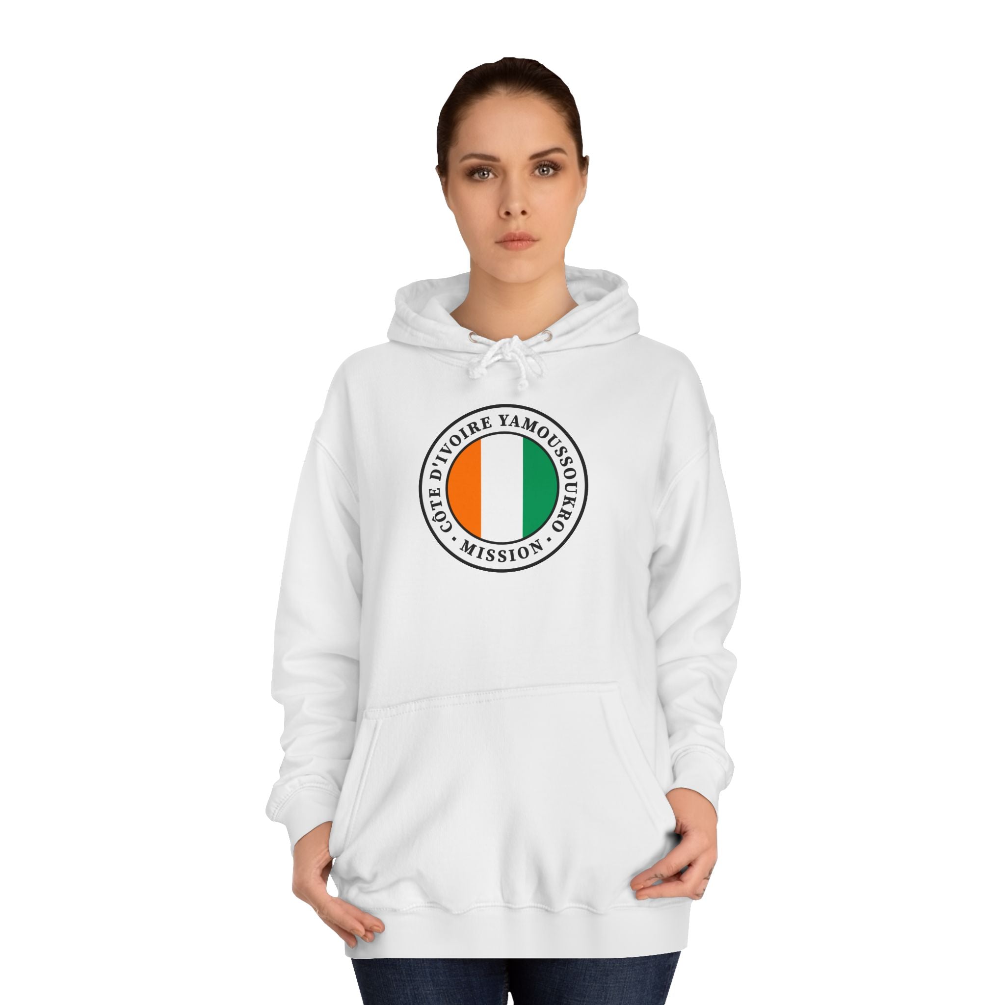 Cote d'Ivoire Yamoussoukro Mission Flag Logo (White Border) College Hoodie - Mission Wishlist - LDS Missionary Gift Store