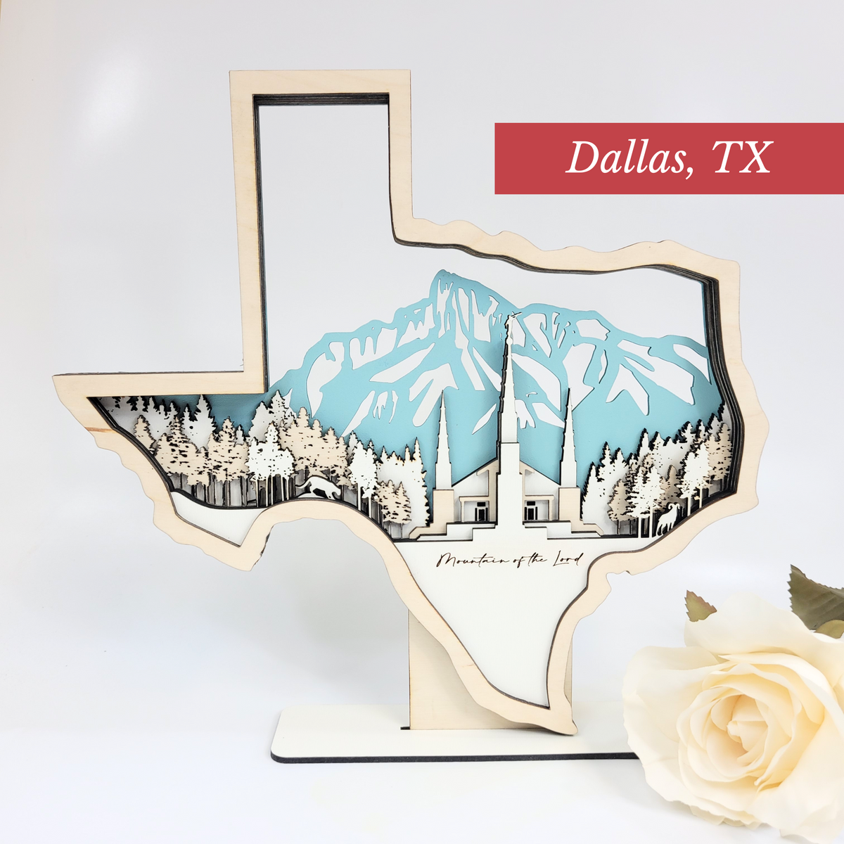 Dallas Texas Temple LDS Customized Temple State Sign, Laser cut and fully assembled