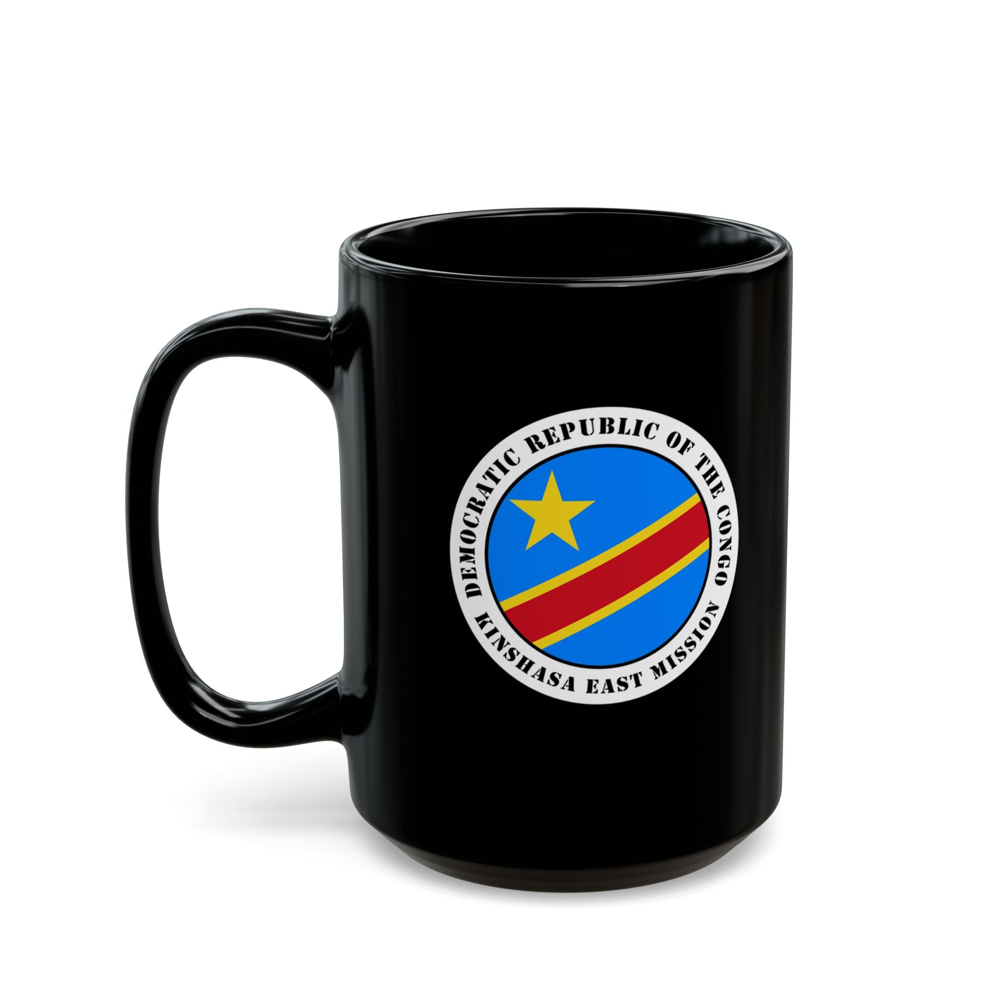 Democratic Republic of the Congo Kinshasa East Mission Circular Flag Black Ceramic Mug - Mission Wishlist - LDS Missionary Gift Store