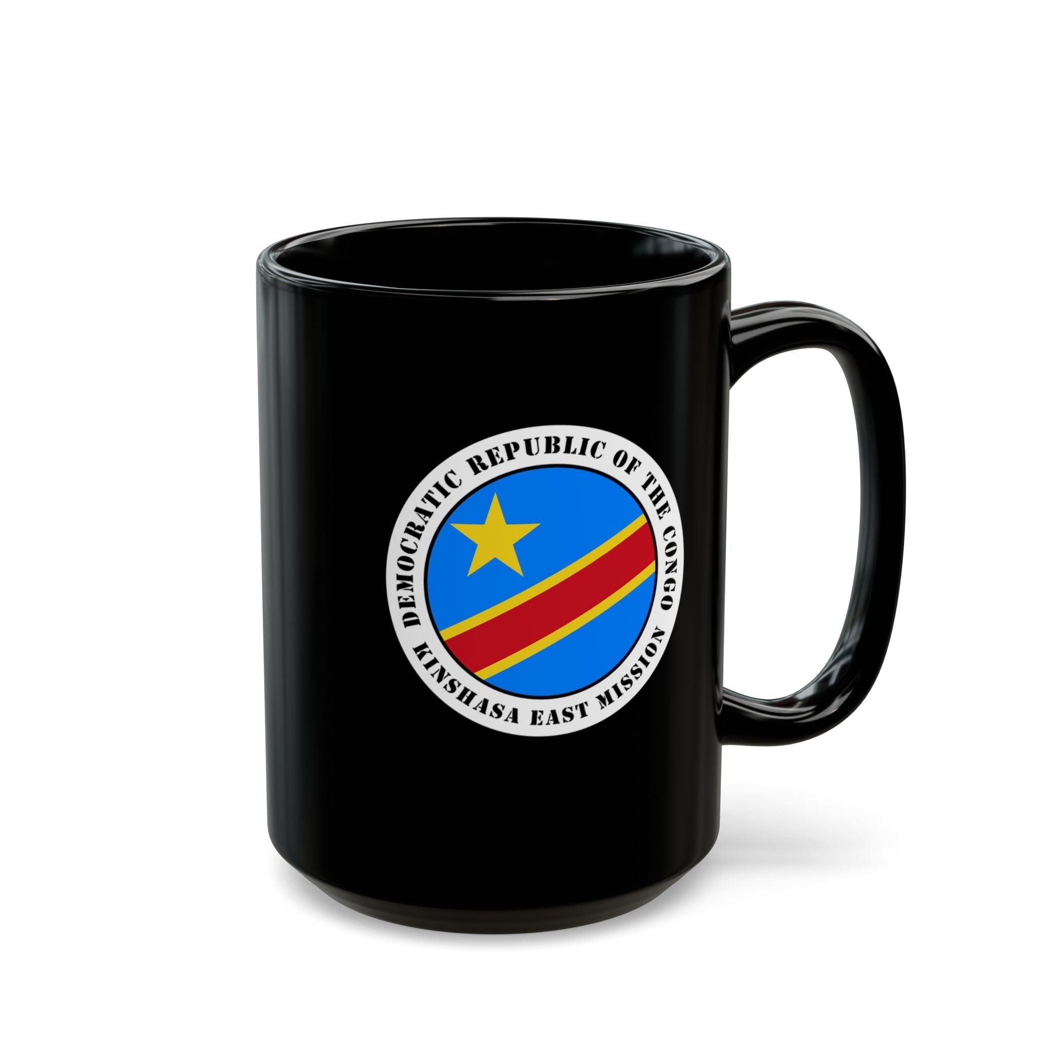 Democratic Republic of the Congo Kinshasa East Mission Circular Flag Black Ceramic Mug - Mission Wishlist - LDS Missionary Gift Store