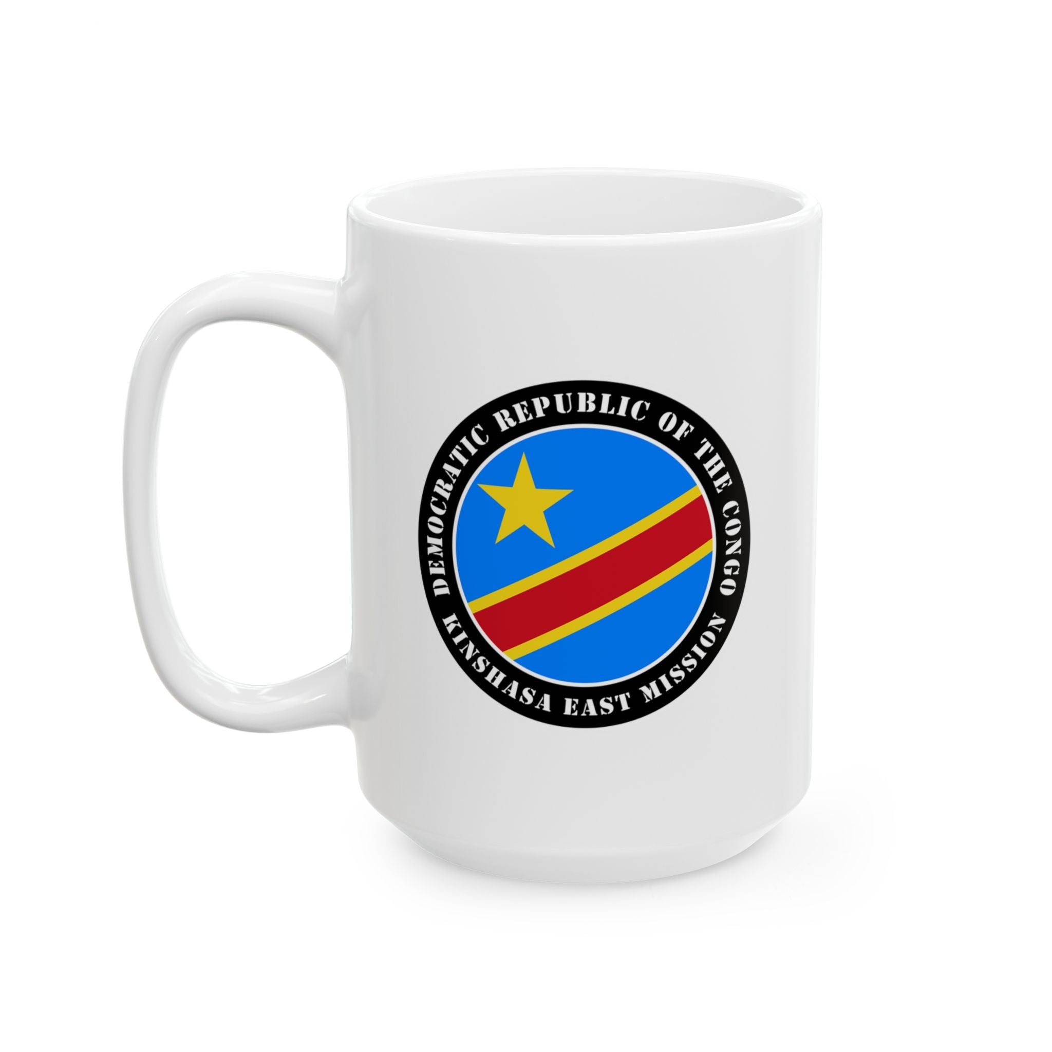 Democratic Republic of the Congo Kinshasa East Mission Circular Flag White Ceramic Mug - Mission Wishlist - LDS Missionary Gift Store