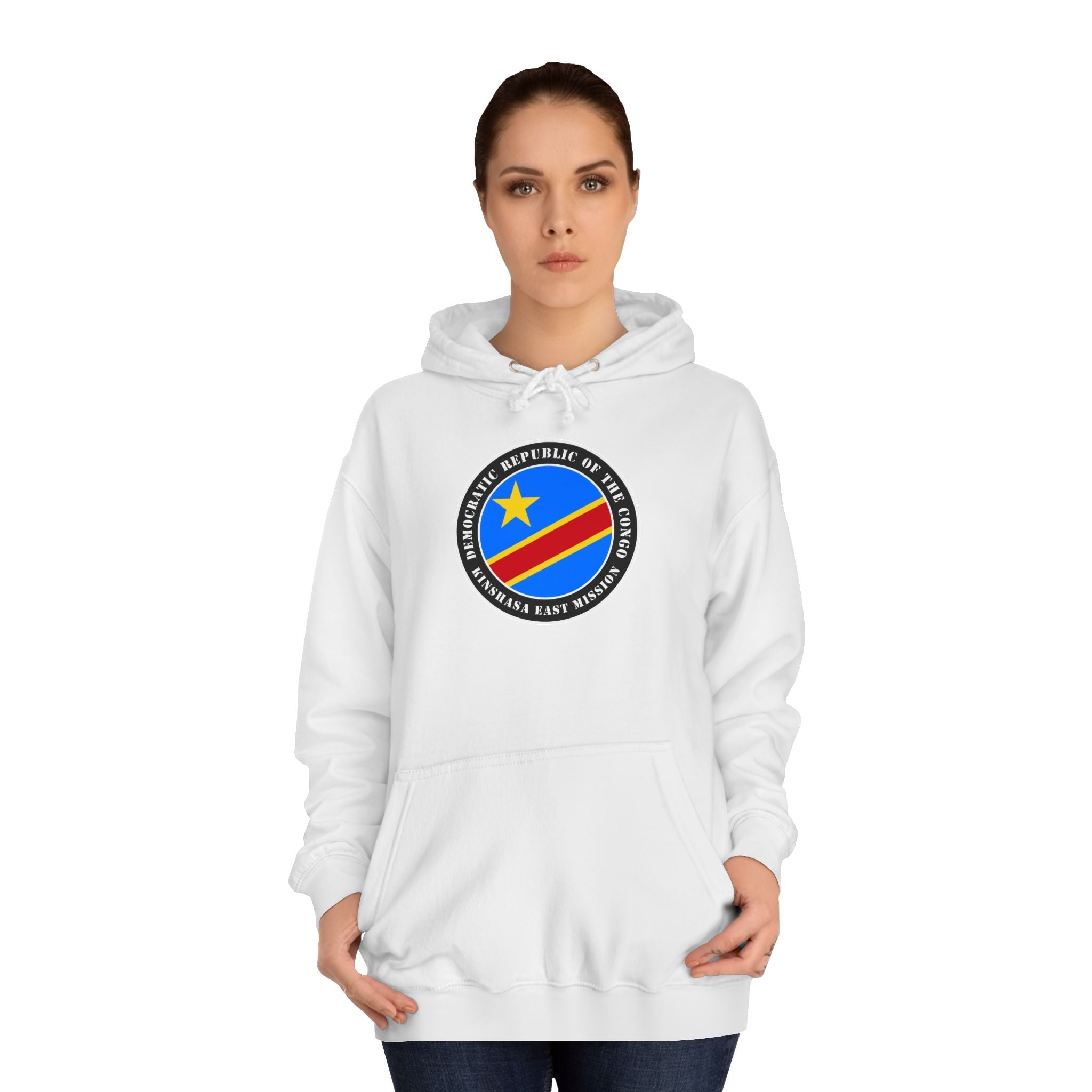 Democratic Republic of the Congo Kinshasa East Mission Flag Logo (Black Border) College Hoodie - Mission Wishlist - LDS Missionary Gift Store