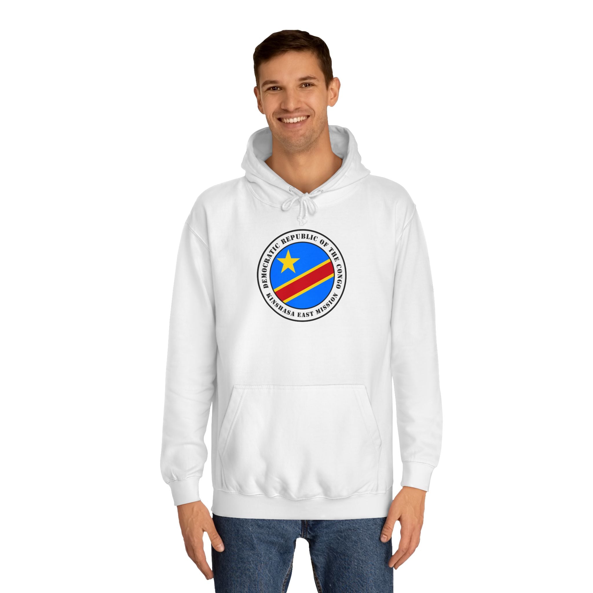 Democratic Republic of the Congo Kinshasa East Mission Flag Logo (White Border) College Hoodie - Mission Wishlist - LDS Missionary Gift Store