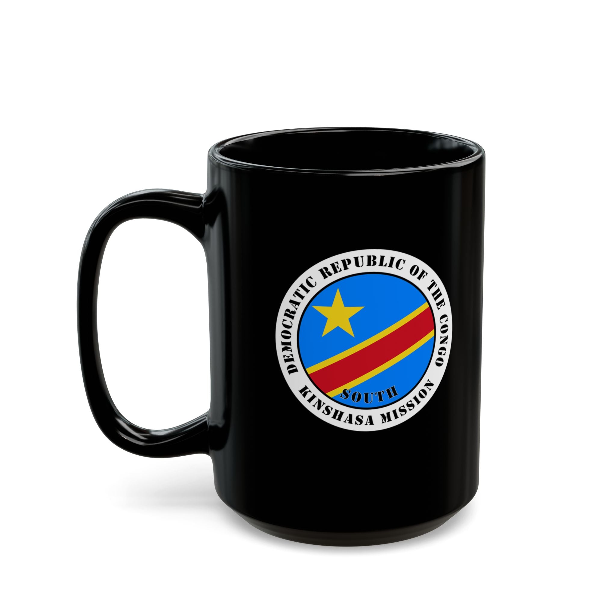 Democratic Republic of the Congo Kinshasa South Mission Circular Flag Black Ceramic Mug - Latter-Day Saint LDS Missionary Gift - Book of Mormon