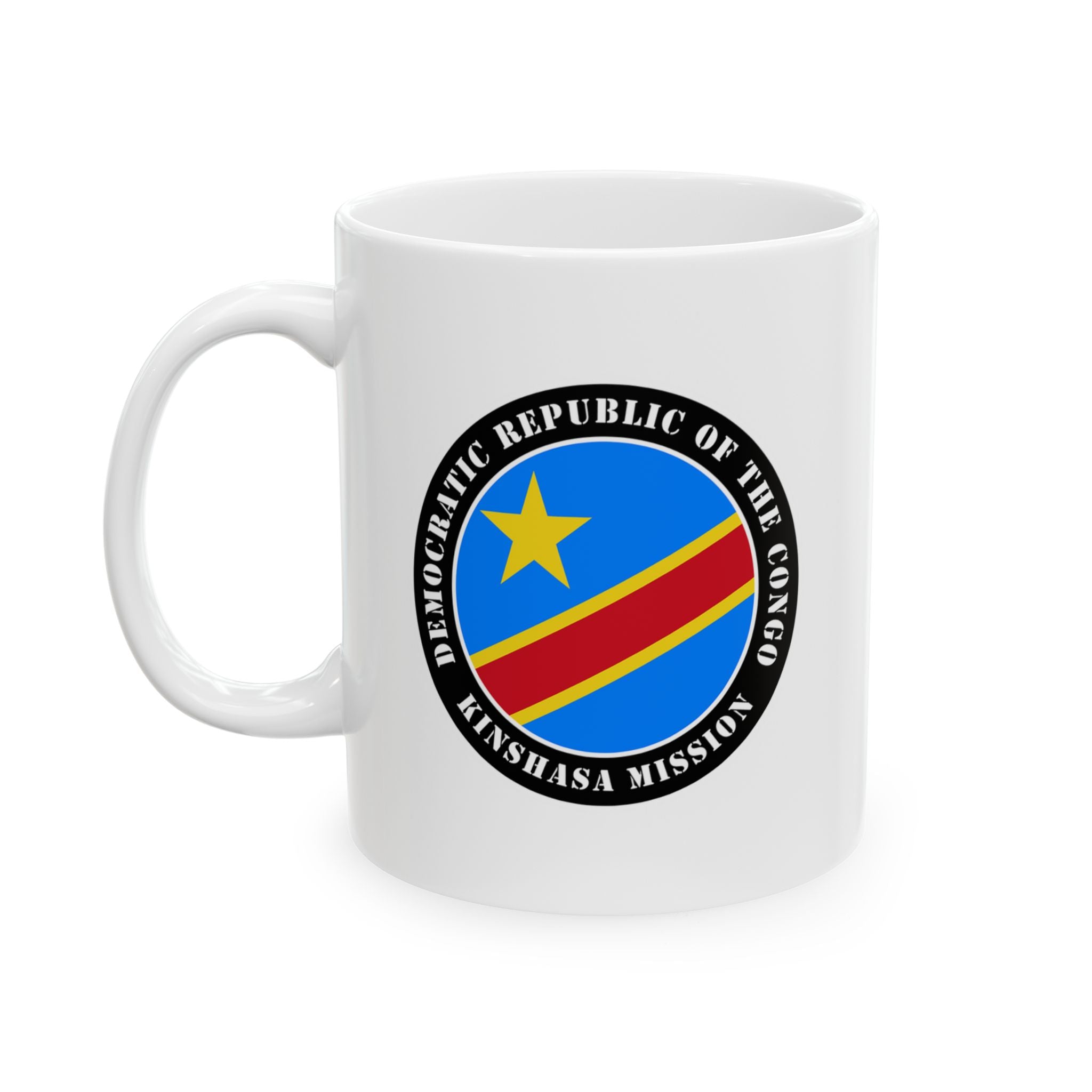 Democratic Republic of the Congo Kinshasa South Mission Circular Flag White Ceramic Mug - Latter-Day Saint LDS Missionary Gift - Book of Mormon
