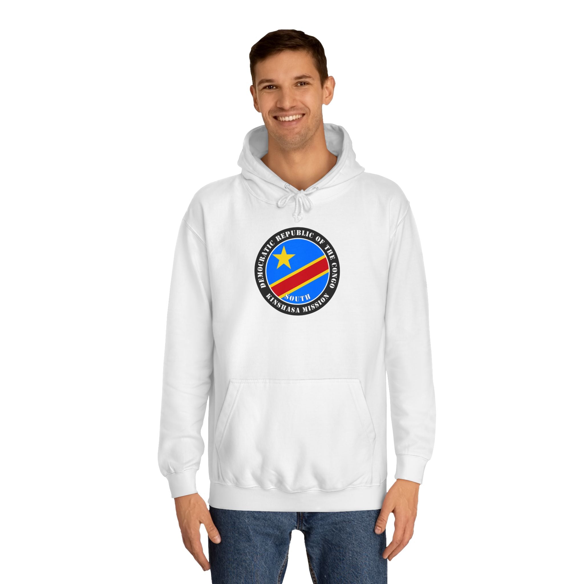 Democratic Republic of the Congo Kinshasa South Mission Flag Logo (Black Border) College Hoodie - Mission Wishlist - LDS Missionary Gift Store