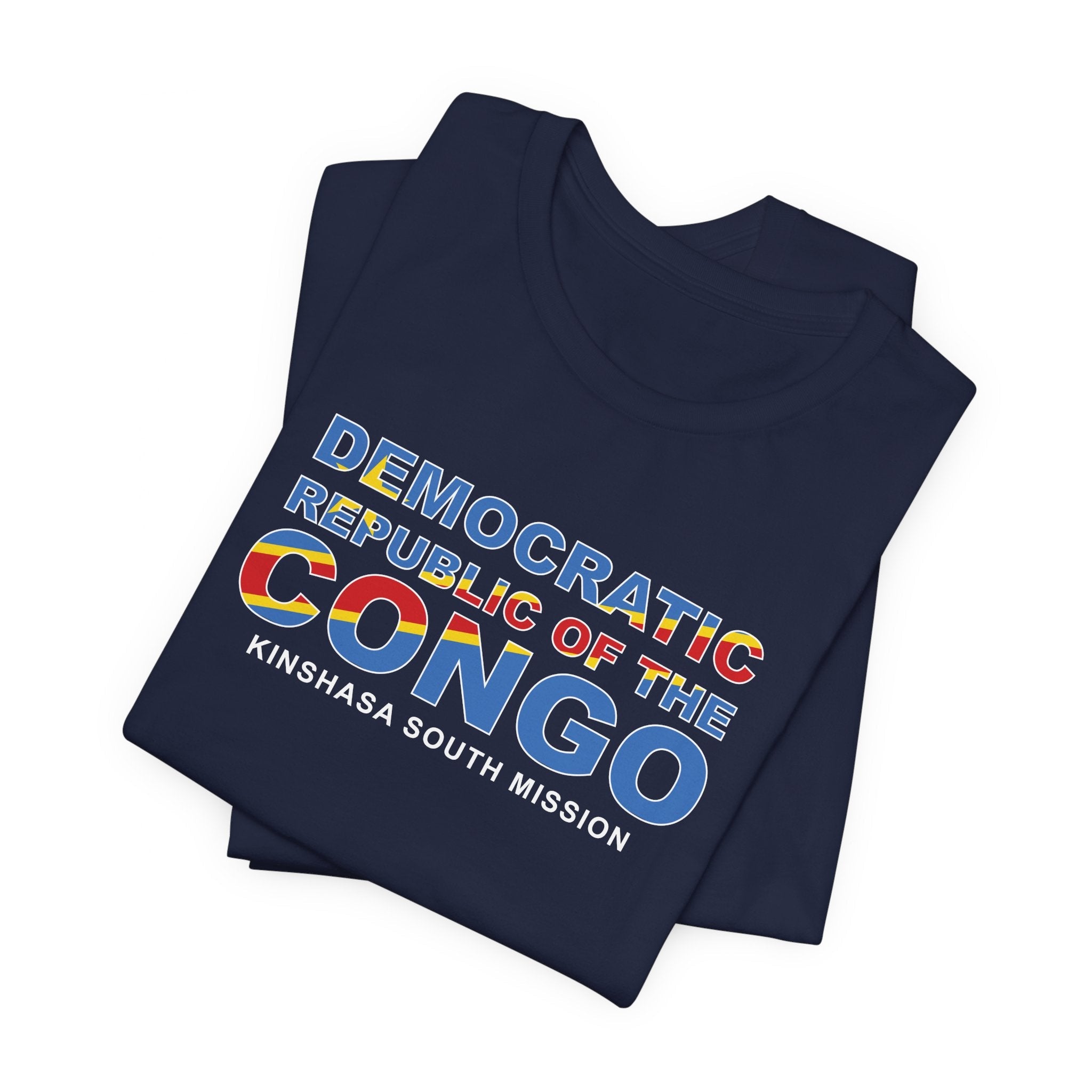 Democratic Republic of the Congo Kinshasa South Mission Flag Title T-shirt - Mission Wishlist - LDS Missionary Gift Store