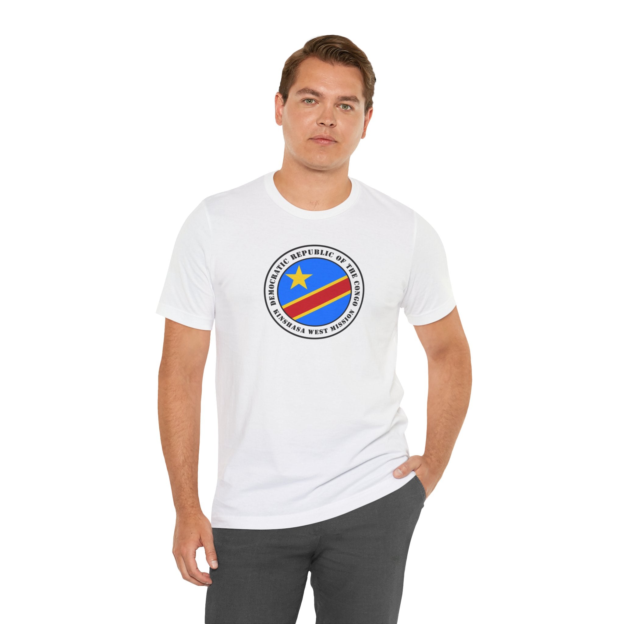 Democratic Republic of the Congo Kinshasa West Mission Flag Logo (White Border) T-shirt - Mission Wishlist - LDS Missionary Gift Store