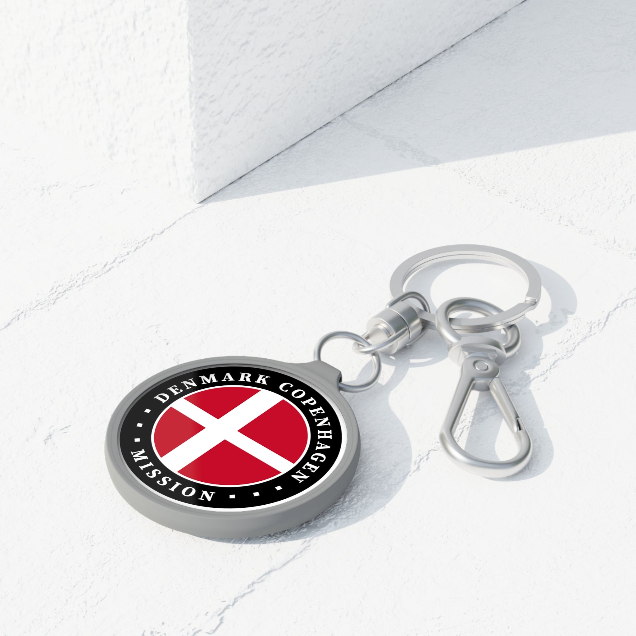 Denmark Copenhagen Mission Circle Flag Key Tag - Latter-Day Saint LDS Missionary Gift - Book of Mormon