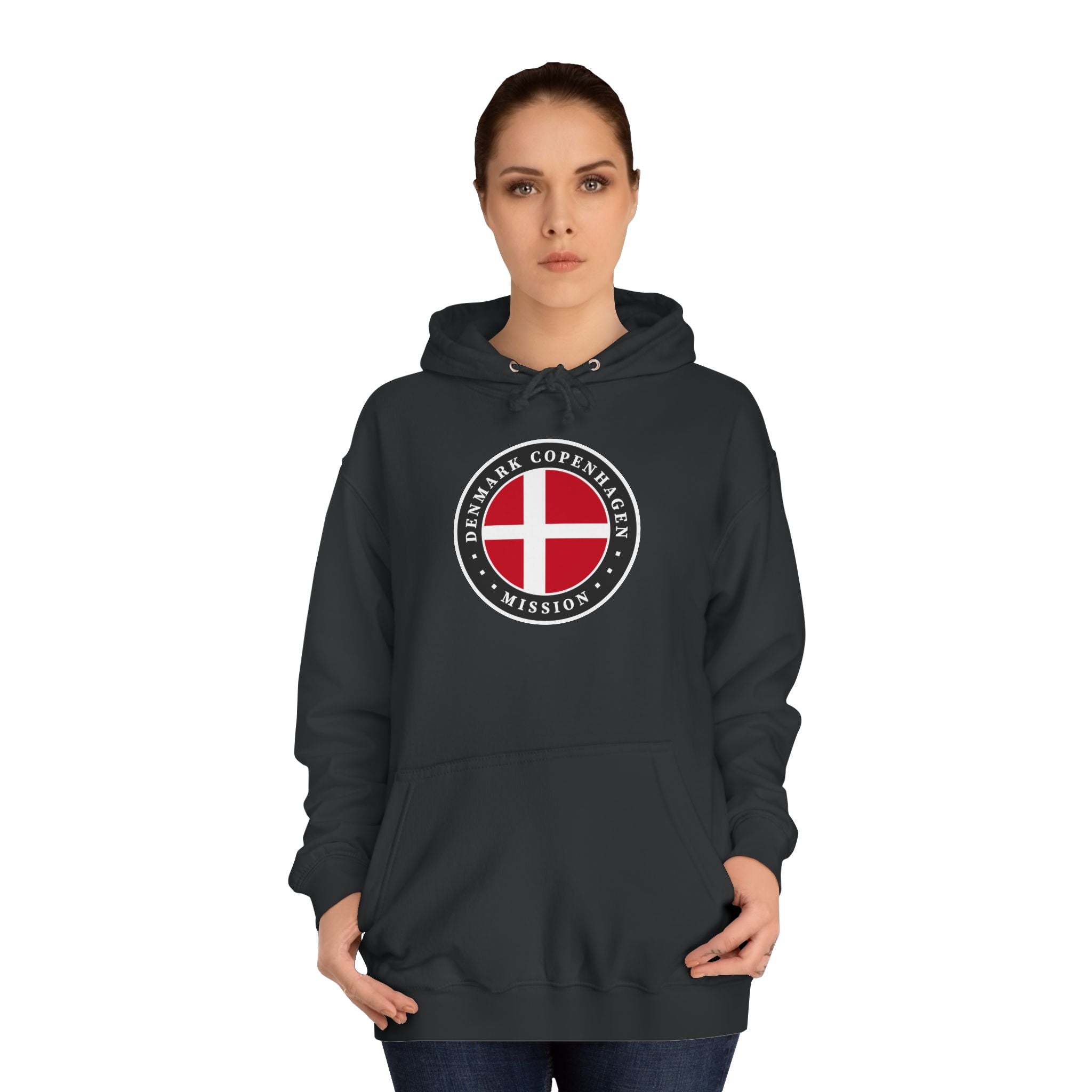 Denmark Copenhagen Mission Flag Logo (Black Border) College Hoodie - Mission Wishlist - LDS Missionary Gift Store