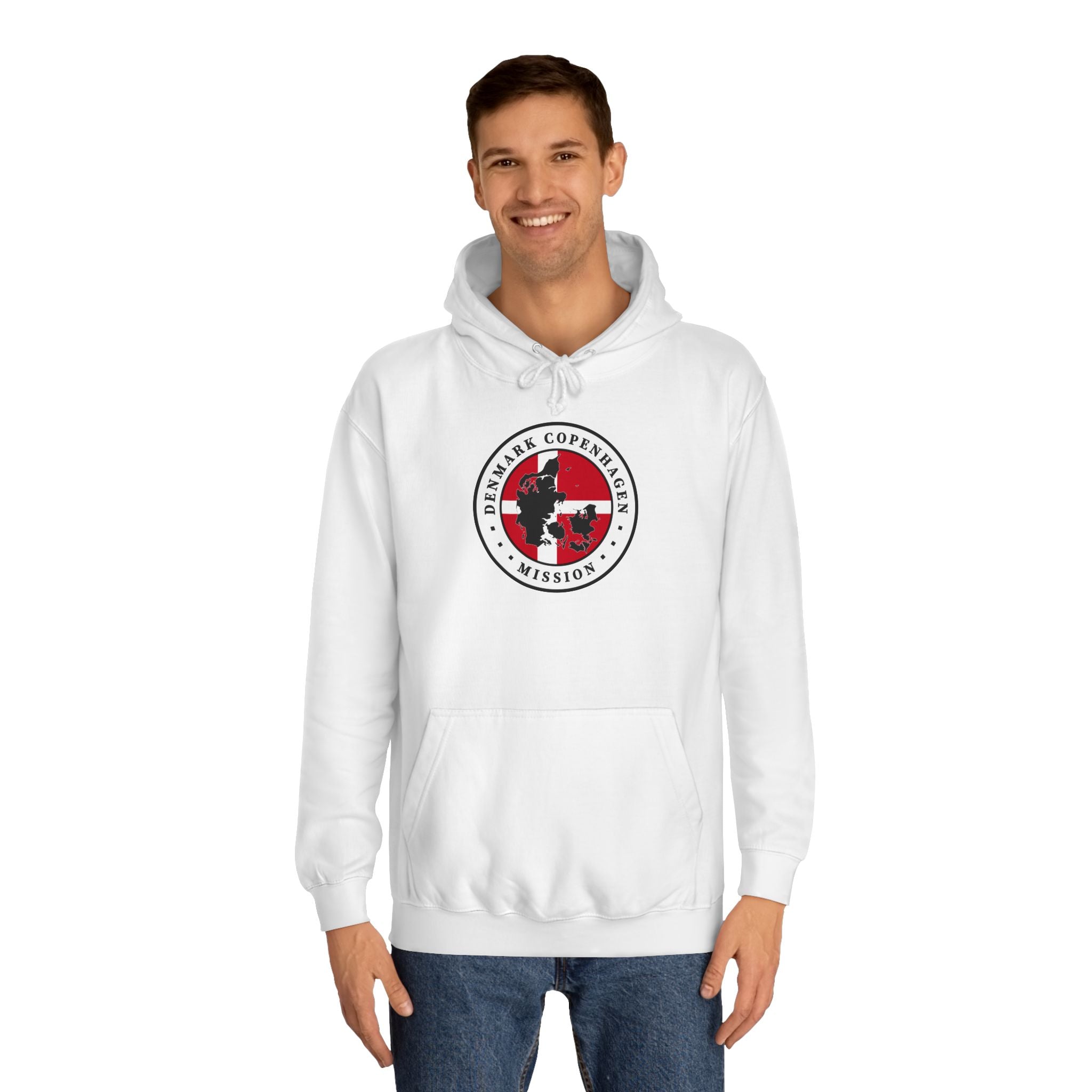 Denmark Copenhagen Mission Flag Logo (White Border) College Hoodie - Mission Wishlist - LDS Missionary Gift Store