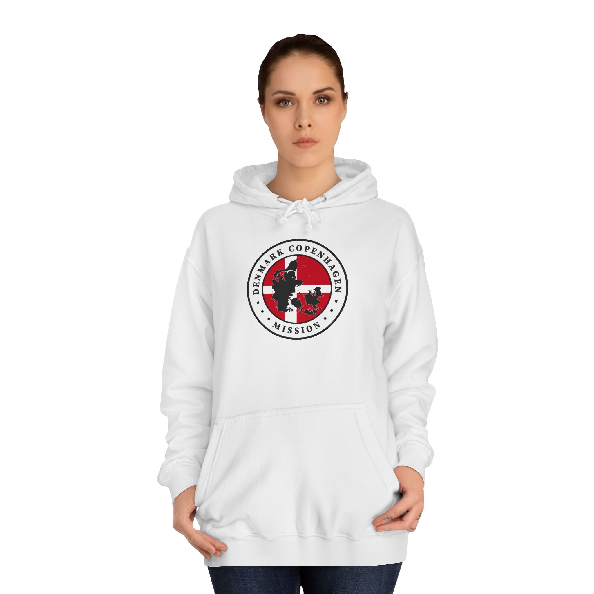Denmark Copenhagen Mission Flag Logo (White Border) College Hoodie - Mission Wishlist - LDS Missionary Gift Store