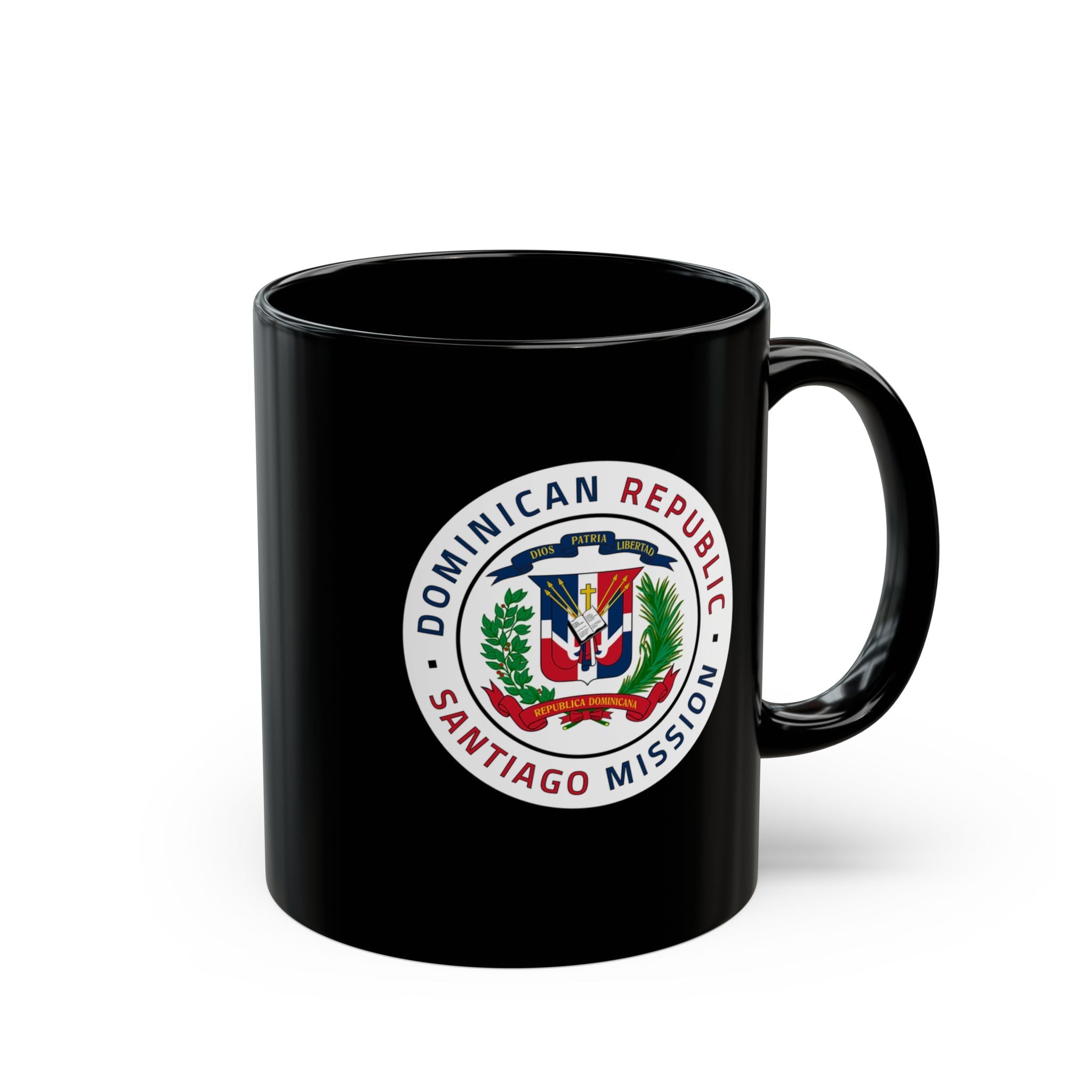 Dominican Republic Santiago Mission Circular Flag Black Ceramic Mug - Mission Wishlist - LDS Missionary Gift Store