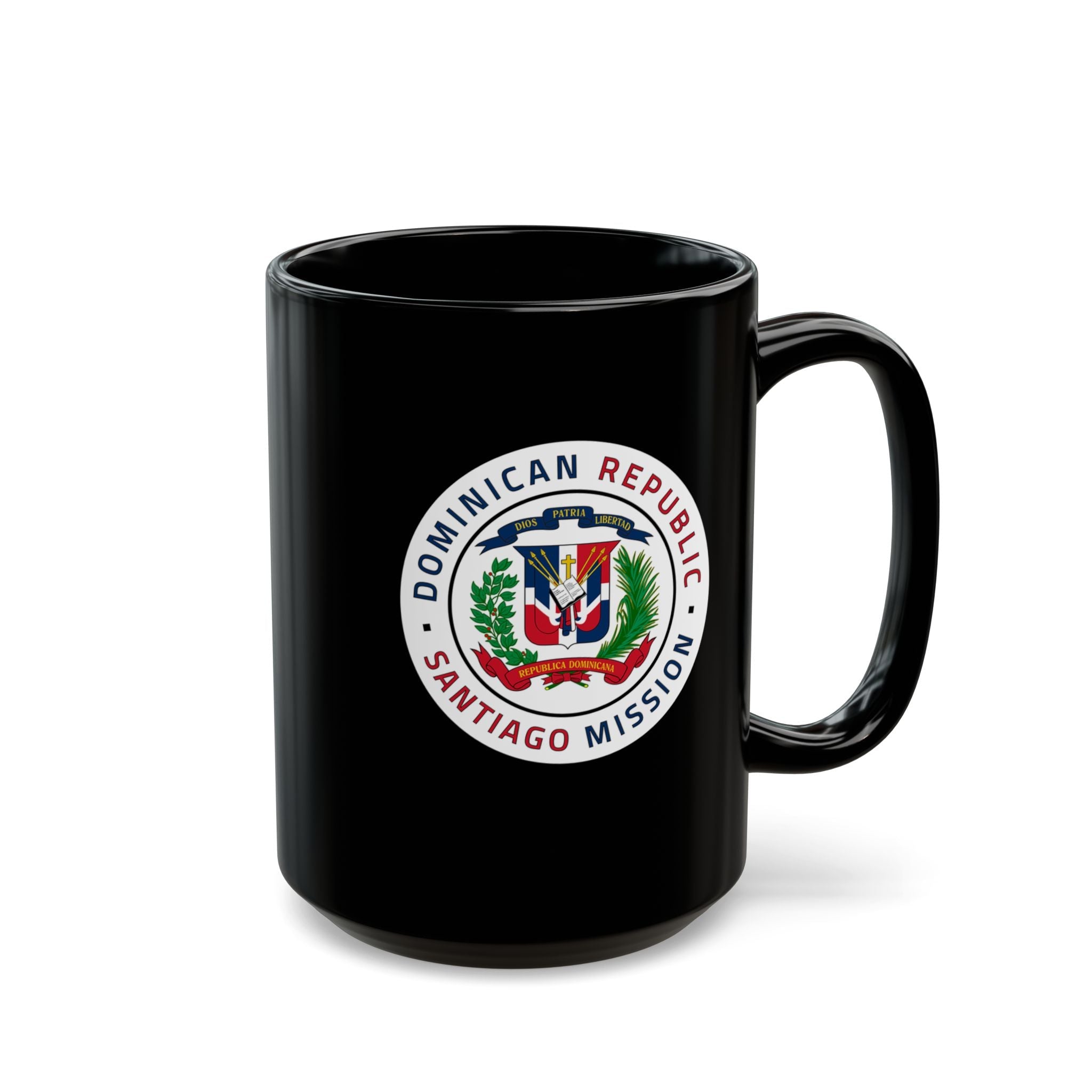 Dominican Republic Santiago Mission Circular Flag Black Ceramic Mug - Mission Wishlist - LDS Missionary Gift Store
