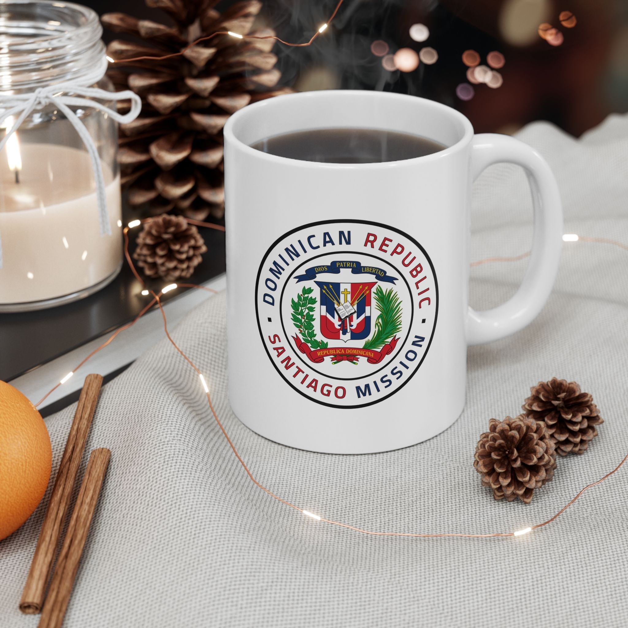 Dominican Republic Santiago Mission Circular Flag White Ceramic Mug - Mission Wishlist - LDS Missionary Gift Store