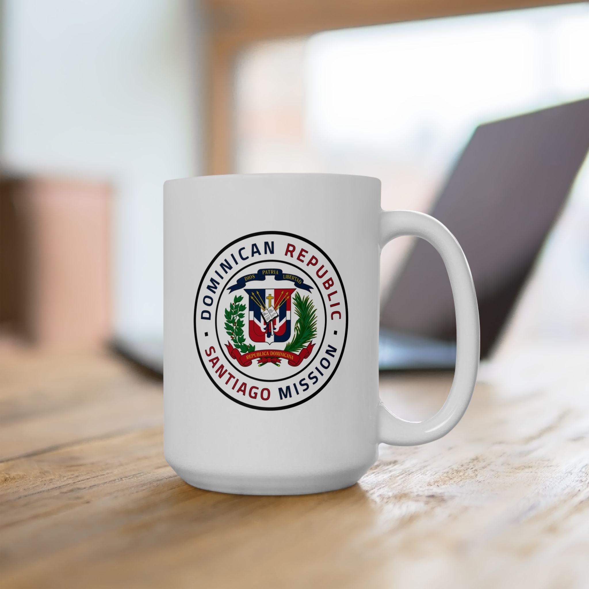 Dominican Republic Santiago Mission Circular Flag White Ceramic Mug - Mission Wishlist - LDS Missionary Gift Store