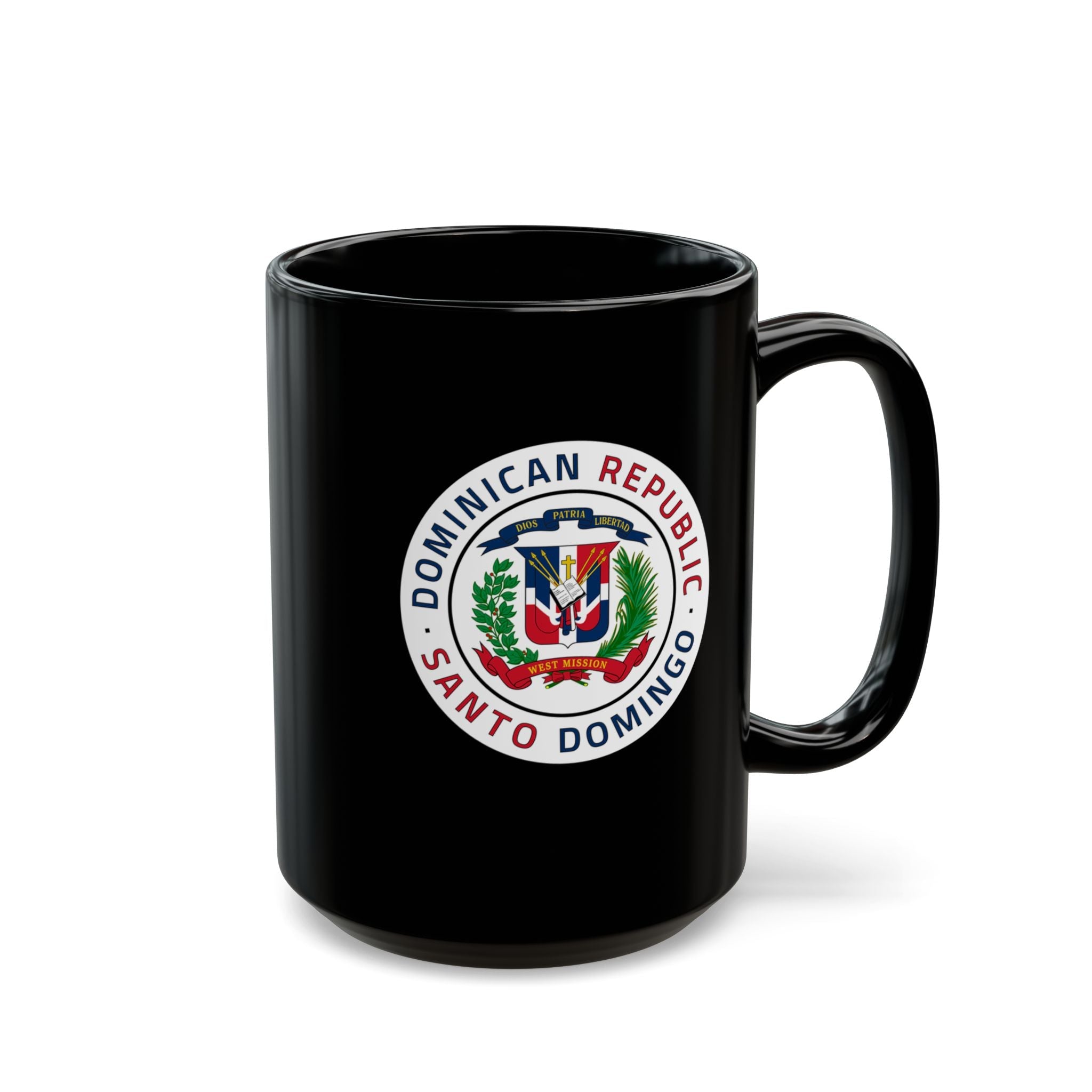 Dominican Republic Santo Domingo West Mission Circular Flag Black Ceramic Mug - Latter-Day Saint LDS Missionary Gift - Book of Mormon