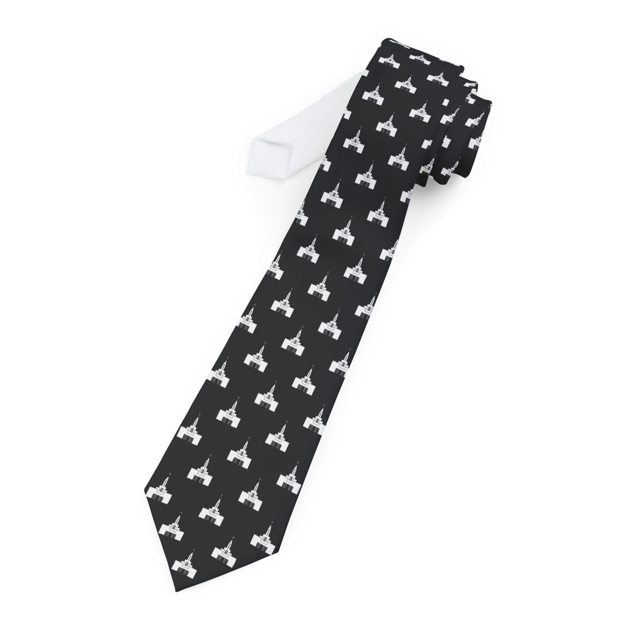 Draper Utah Temple Patterned Neck Tie for Elders (Black) - Mission Wishlist - LDS Missionary Gift Store