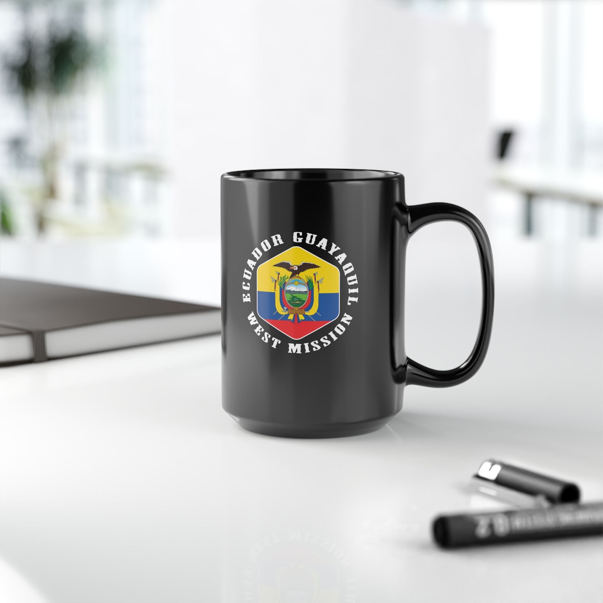 Ecuador Guayaquil West Mission Circular Flag Black Ceramic Mug - Latter-Day Saint LDS Missionary Gift - Book of Mormon