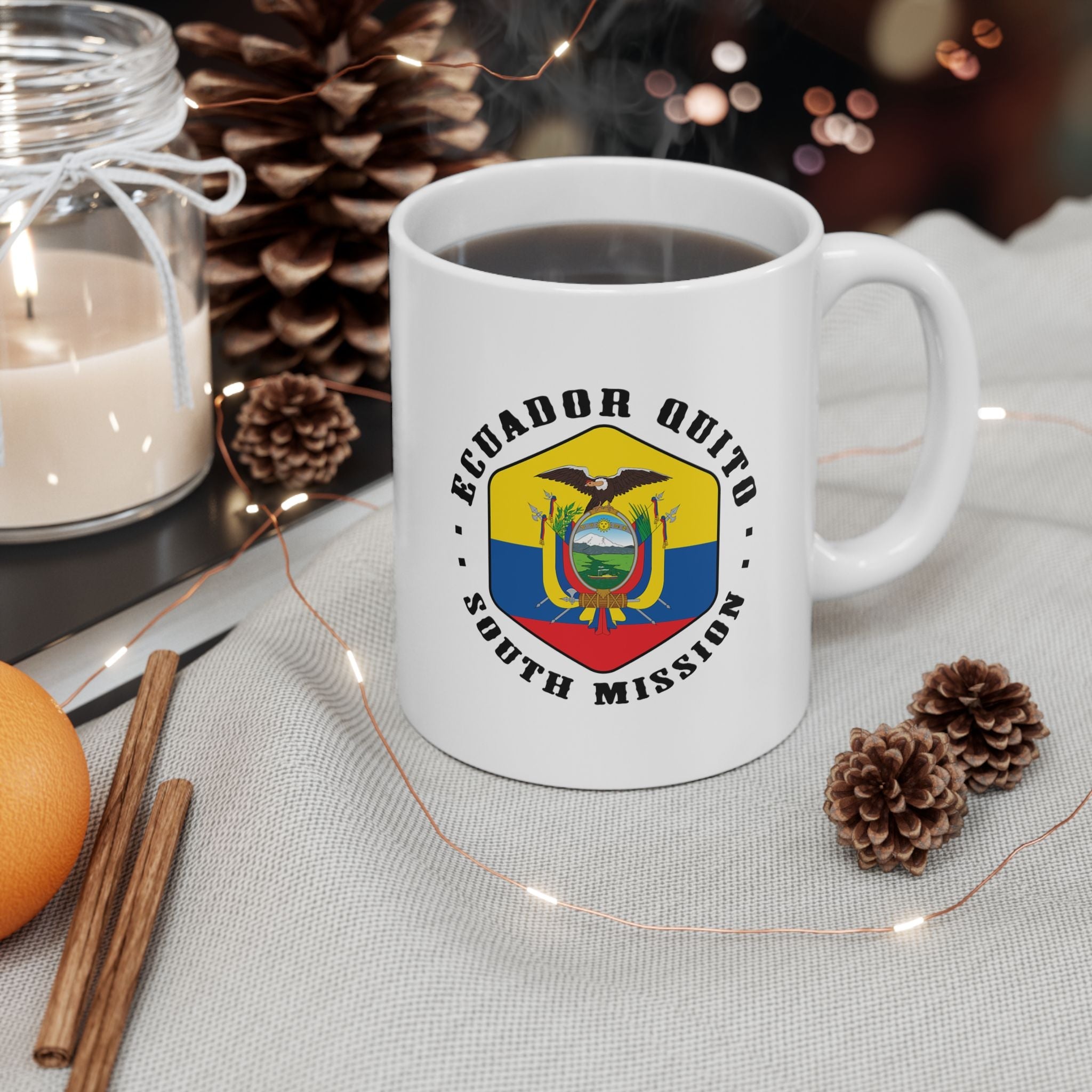 Ecuador Quito South Mission Circular Flag White Ceramic Mug - Latter-Day Saint LDS Missionary Gift - Book of Mormon