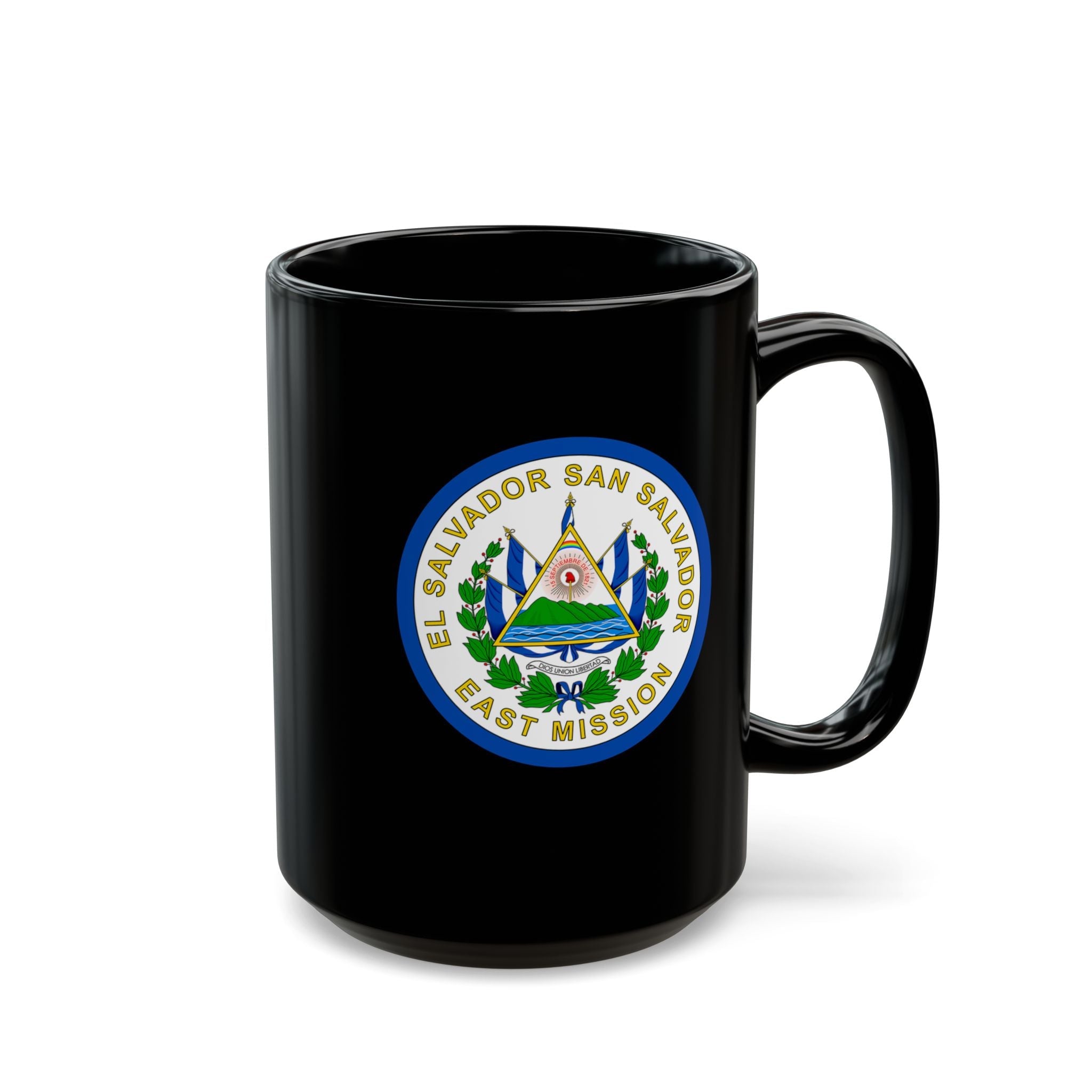 El Salvador San Salvador East Mission Circular Flag Black Ceramic Mug - Mission Wishlist - LDS Missionary Gift Store