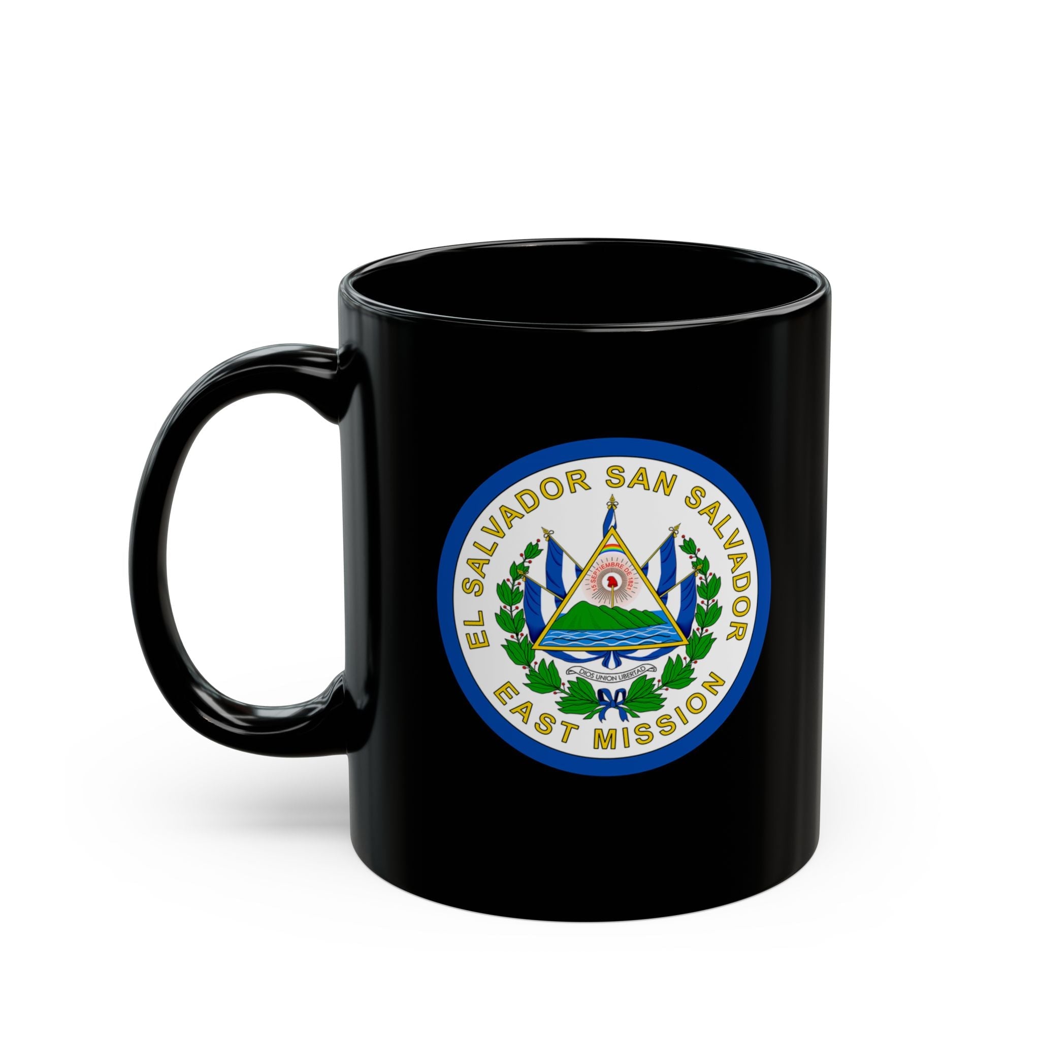 El Salvador San Salvador East Mission Circular Flag Black Ceramic Mug - Mission Wishlist - LDS Missionary Gift Store
