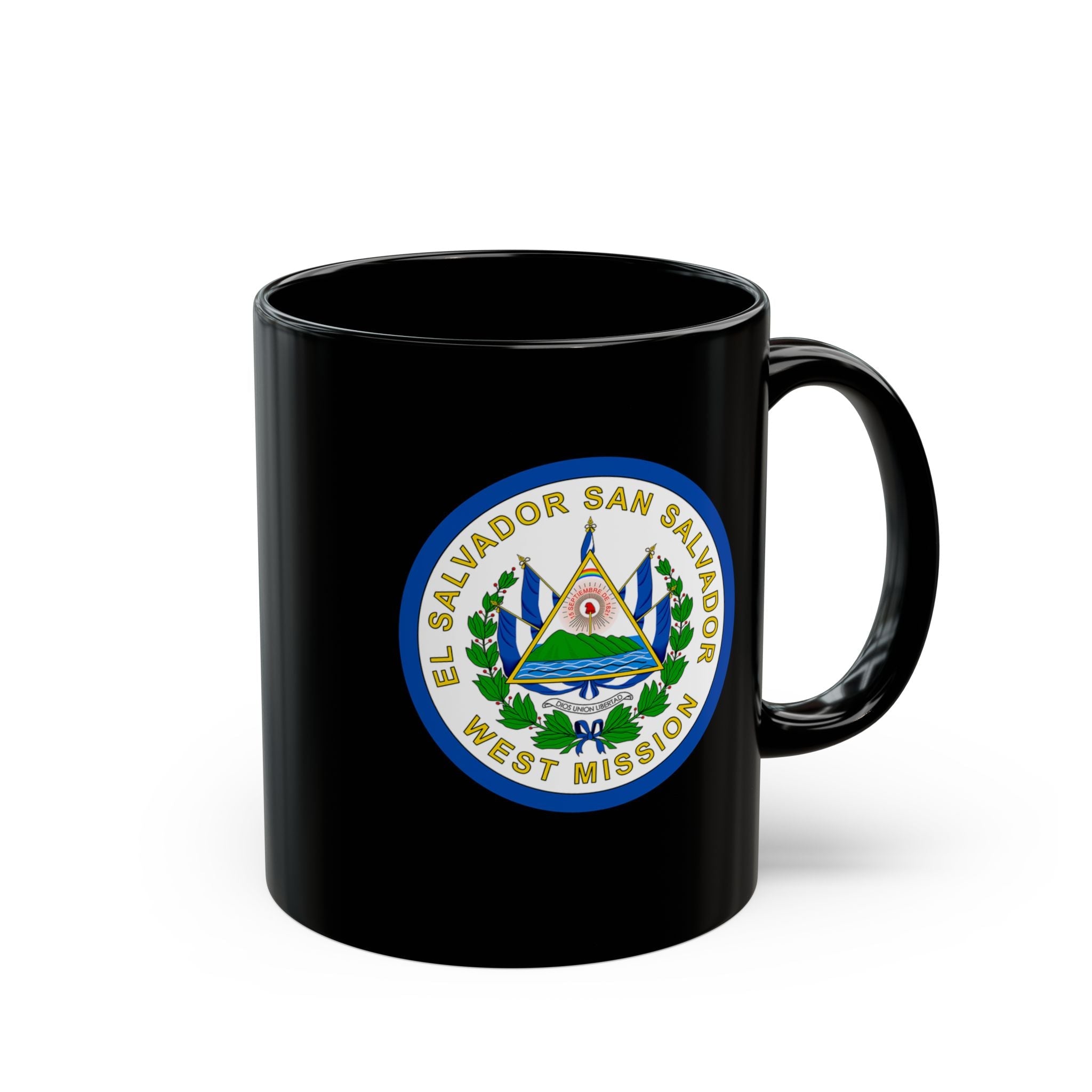 El Salvador San Salvador West Mission Circular Flag Black Ceramic Mug - Mission Wishlist - LDS Missionary Gift Store