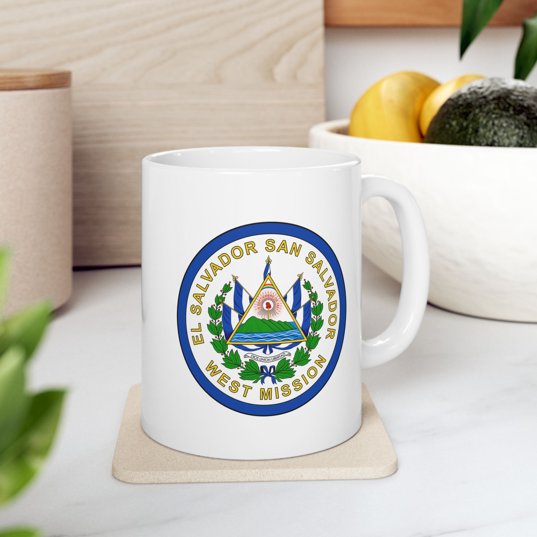 El Salvador San Salvador West Mission Circular Flag White Ceramic Mug - Latter-Day Saint LDS Missionary Gift - Book of Mormon