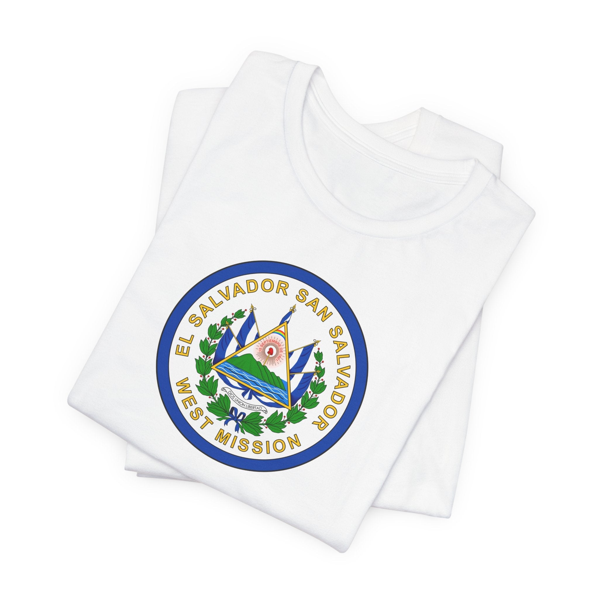 El Salvador San Salvador West Mission Flag Logo (White Border) T-shirt - Mission Wishlist - LDS Missionary Gift Store